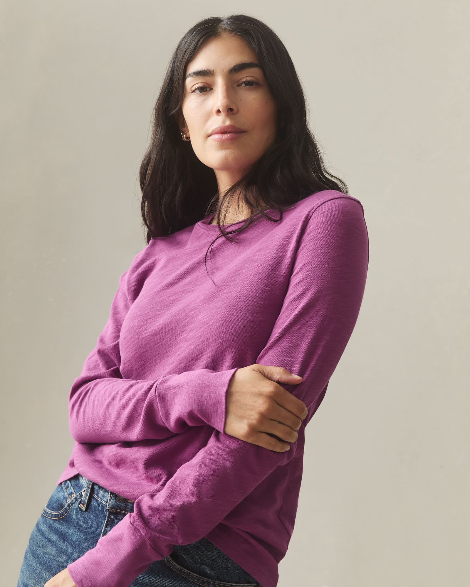 Women's Premium Slub Crew Tee Long Sleeve - Beauty Berry - Image 3
