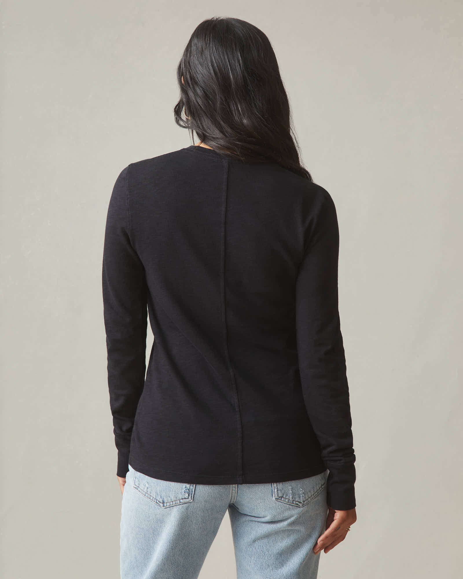 Women's Premium Slub Long Sleeve Crew Tee - Black - Image 3