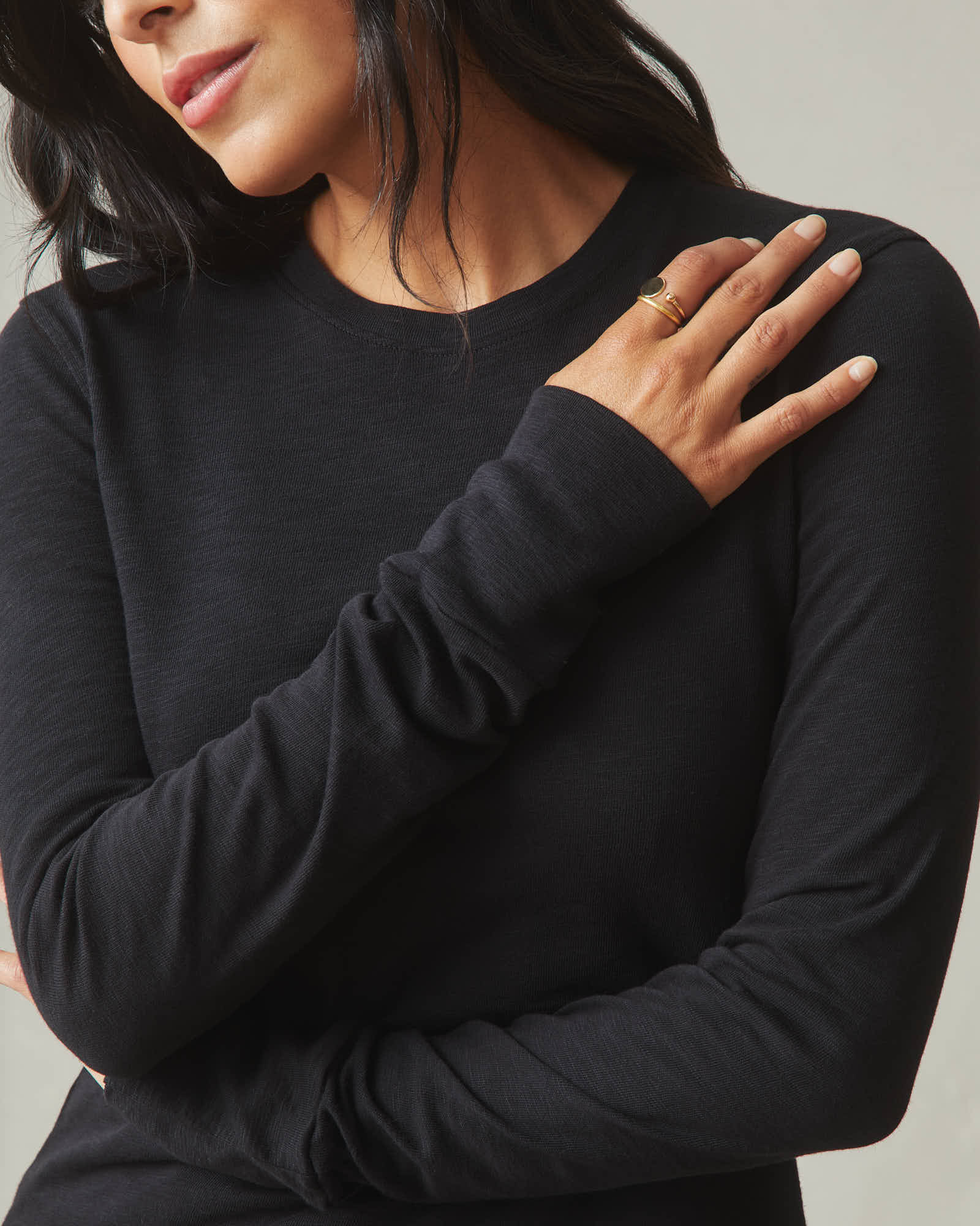 Women's Premium Slub Long Sleeve Crew Tee - Black - Image 4
