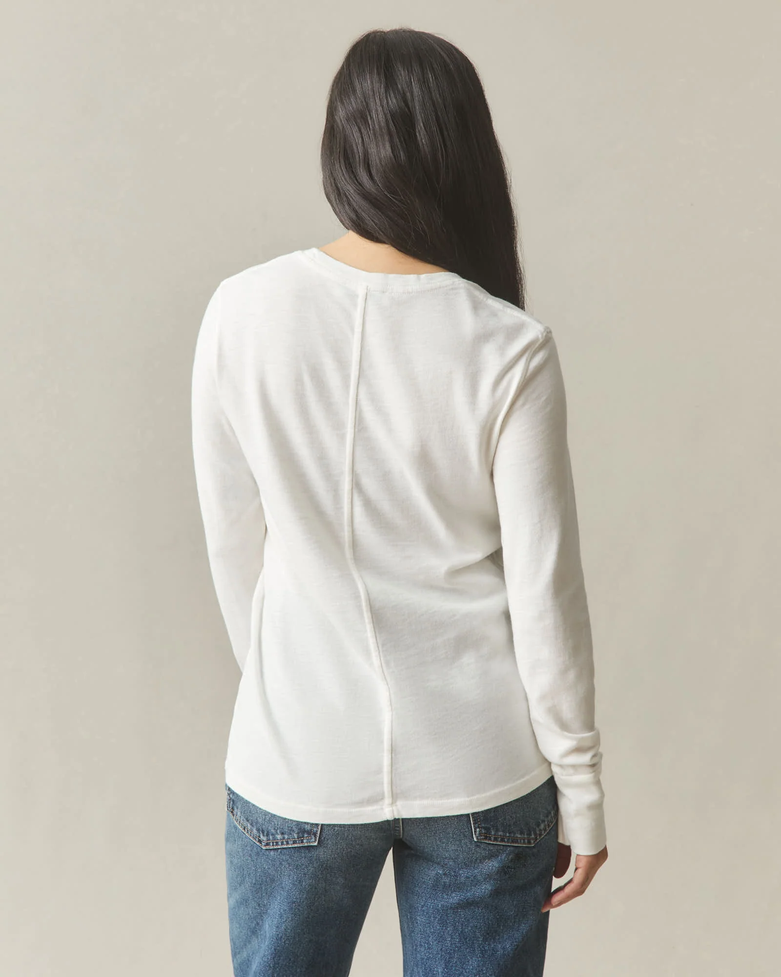 Women's Premium Slub Long Sleeve Crew Tee - Bone - Image 3