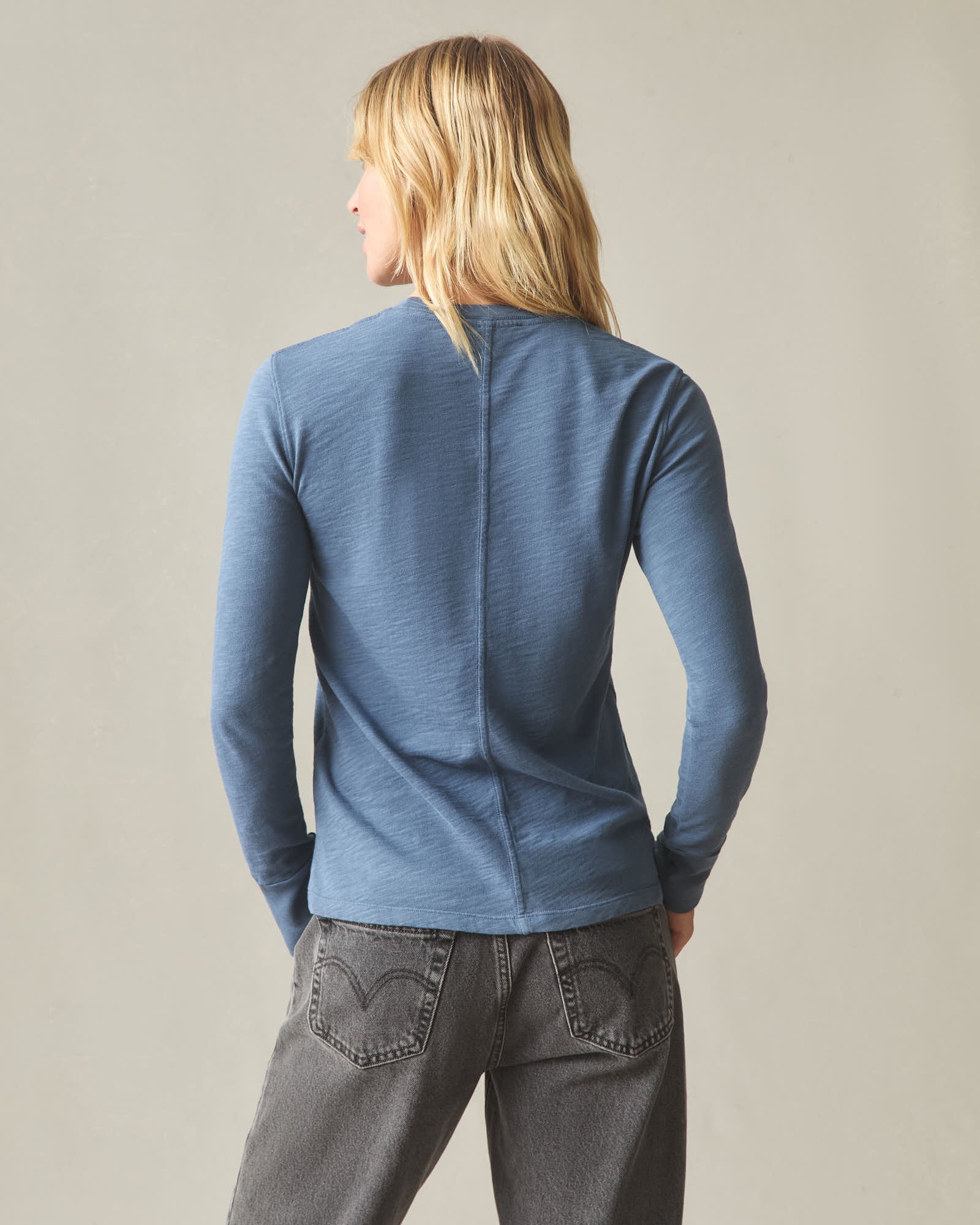 Women's Premium Slub Long Sleeve Crew Tee - Denim - Image 3