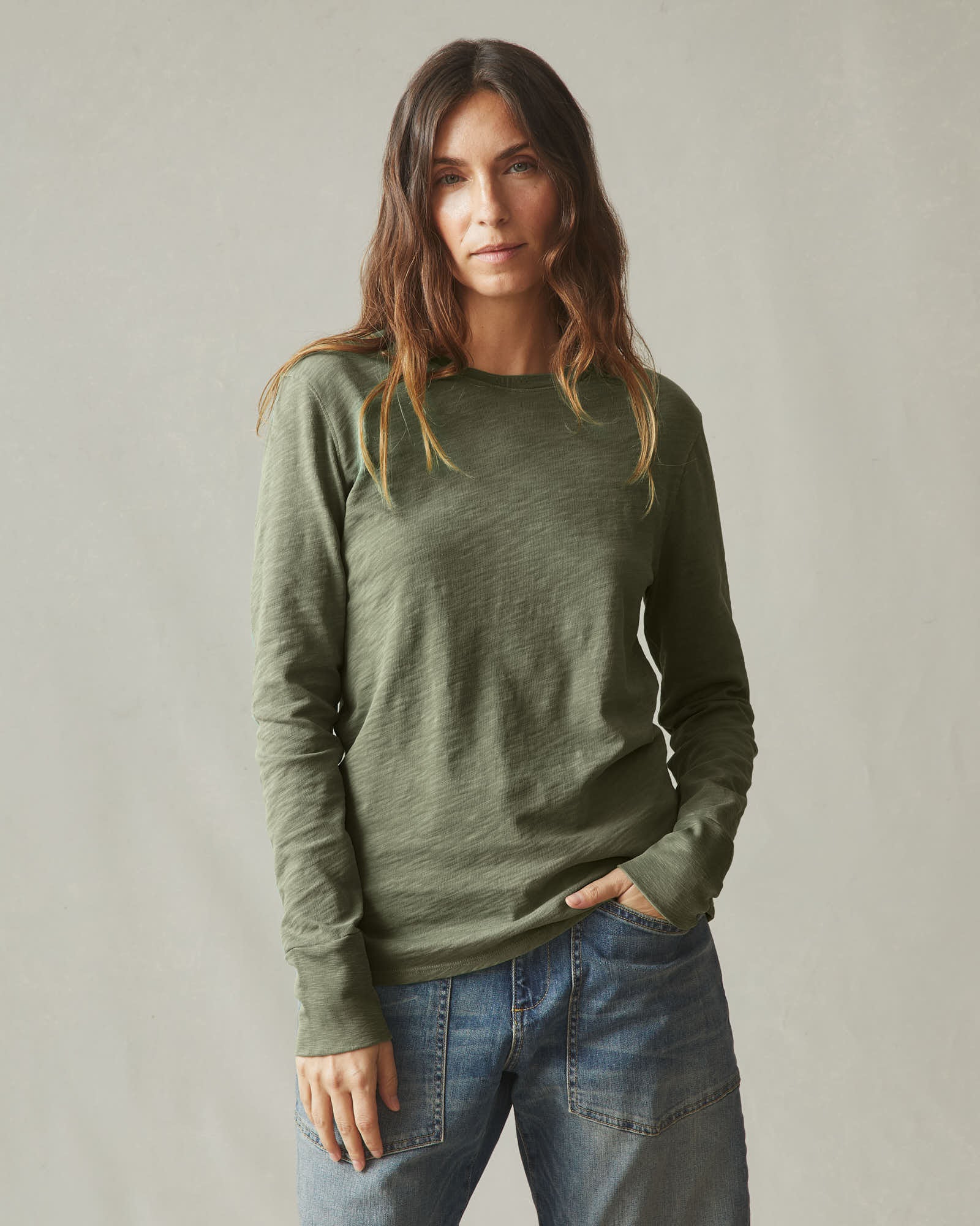 Women's Premium Slub Long Sleeve Crew Tee - Fern - Image 2