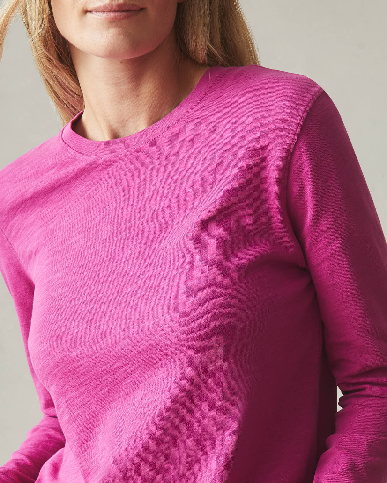 Women's Premium Slub Crew Long Sleeve Tee - Festive Fuchsia - Image 2