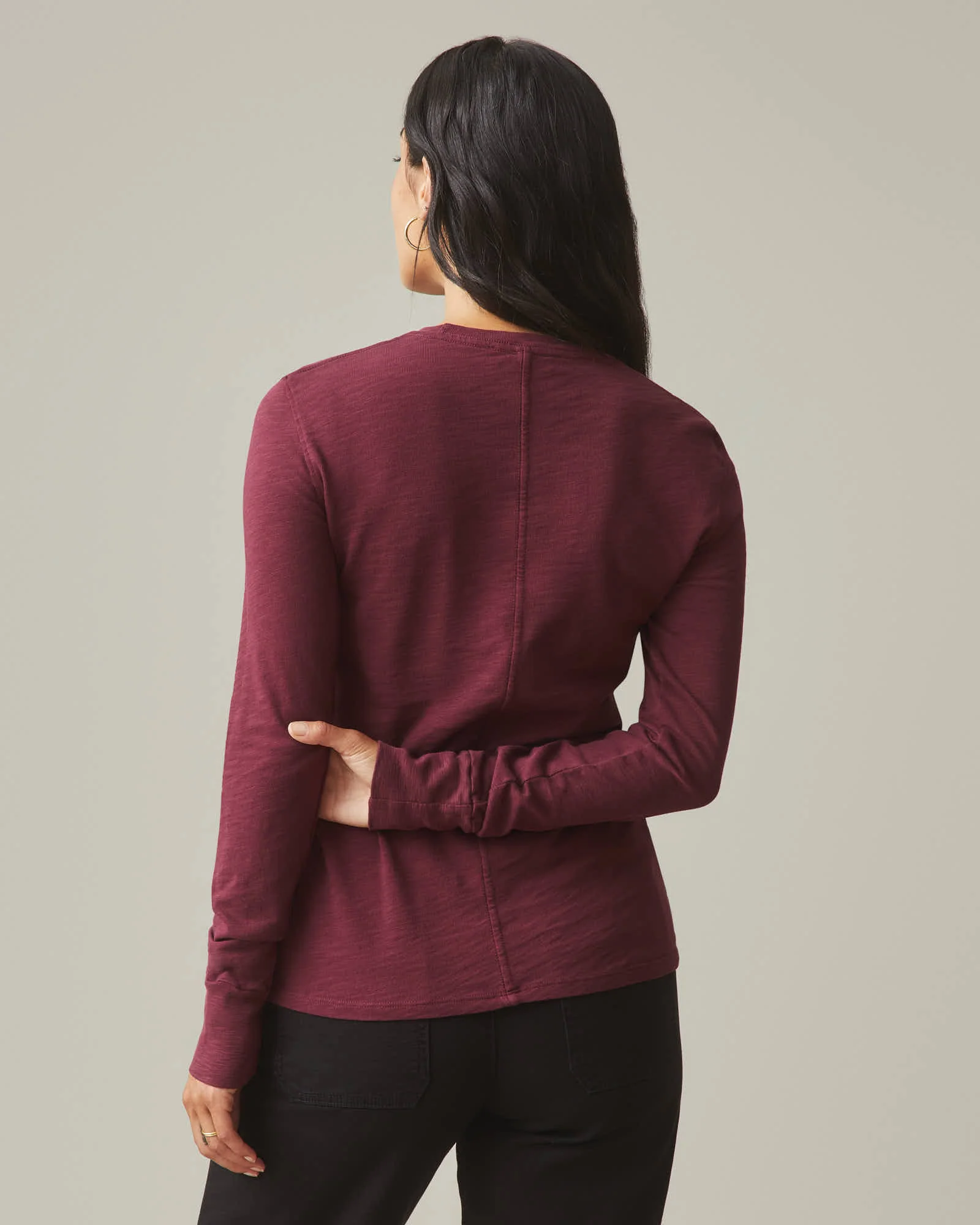 Women's Premium Slub Long Sleeve Crew Tee - Zinfandel - Image 2