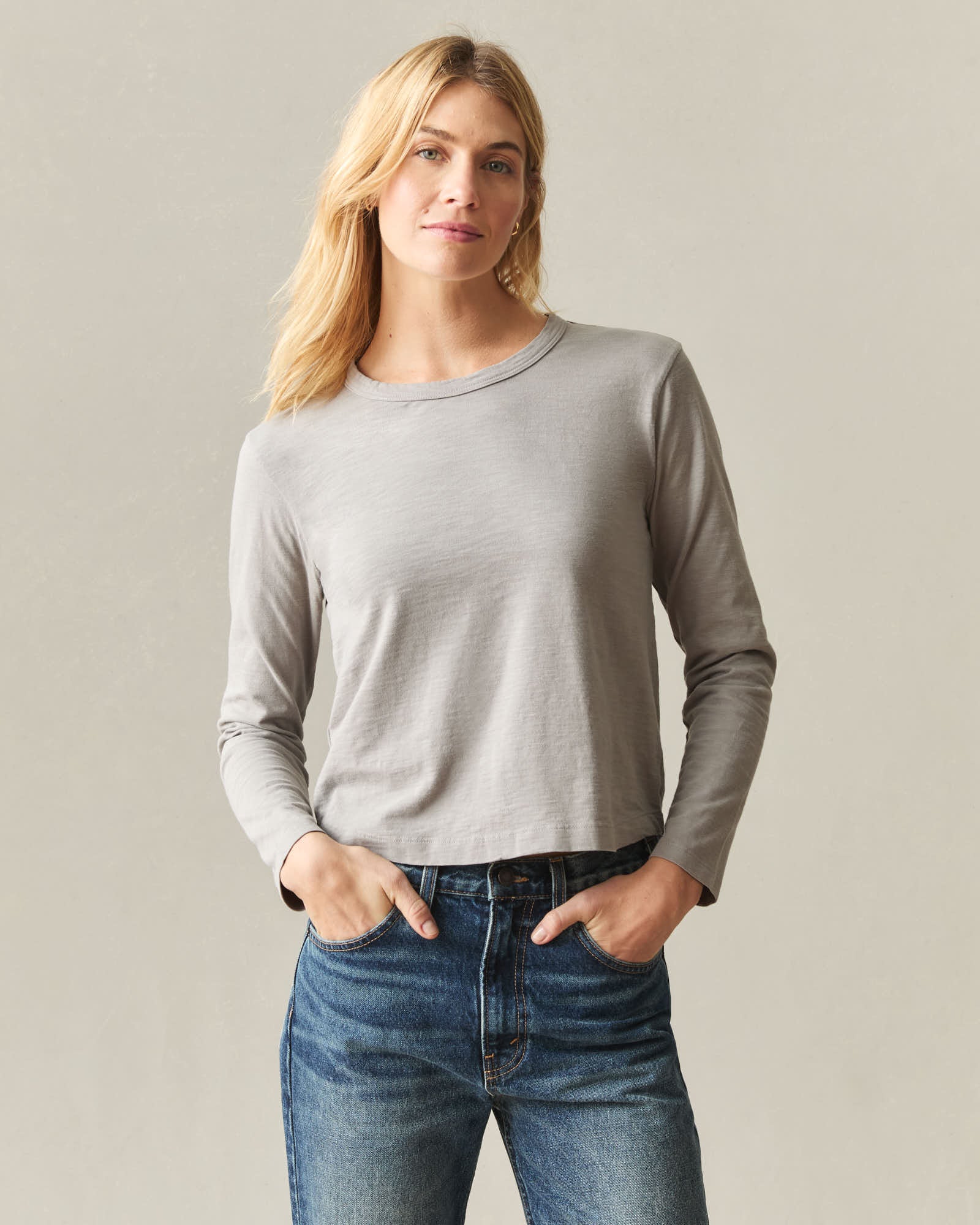Women's Premium Slub Curved Hem Long Sleeve - Morning Dove - Image 2