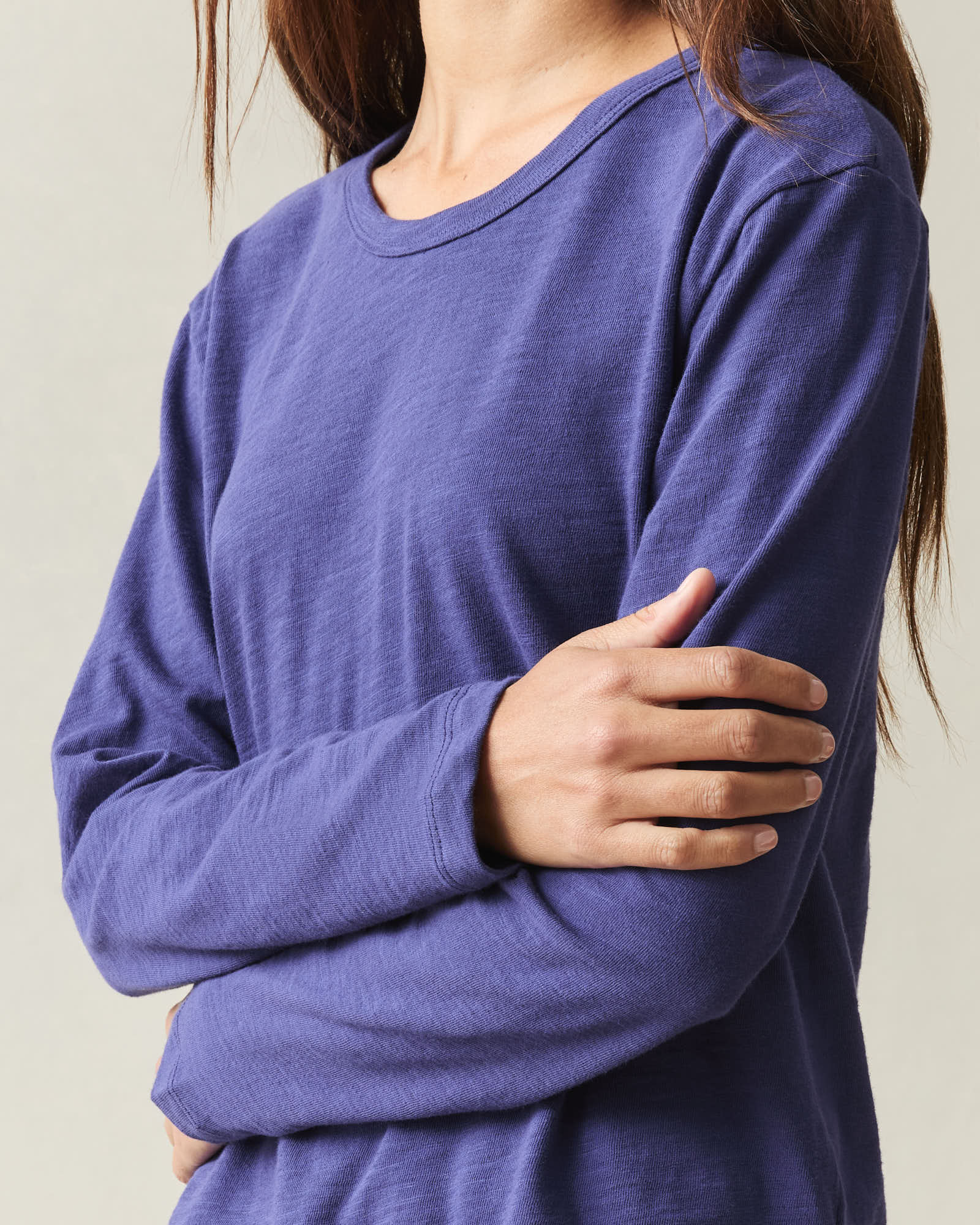 Women's Premium Slub Curved Hem Long Sleeve - Navy Blue - Image 5