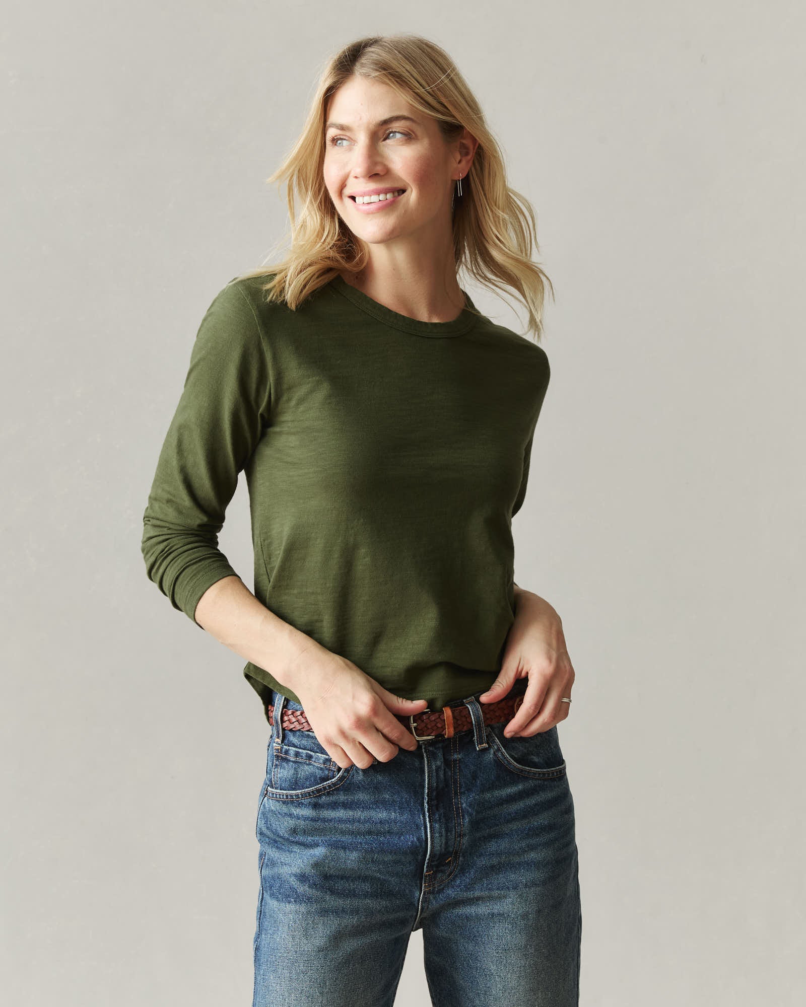 Women's Premium Slub Curved Hem Long Sleeve - Rifle Green - Image 2
