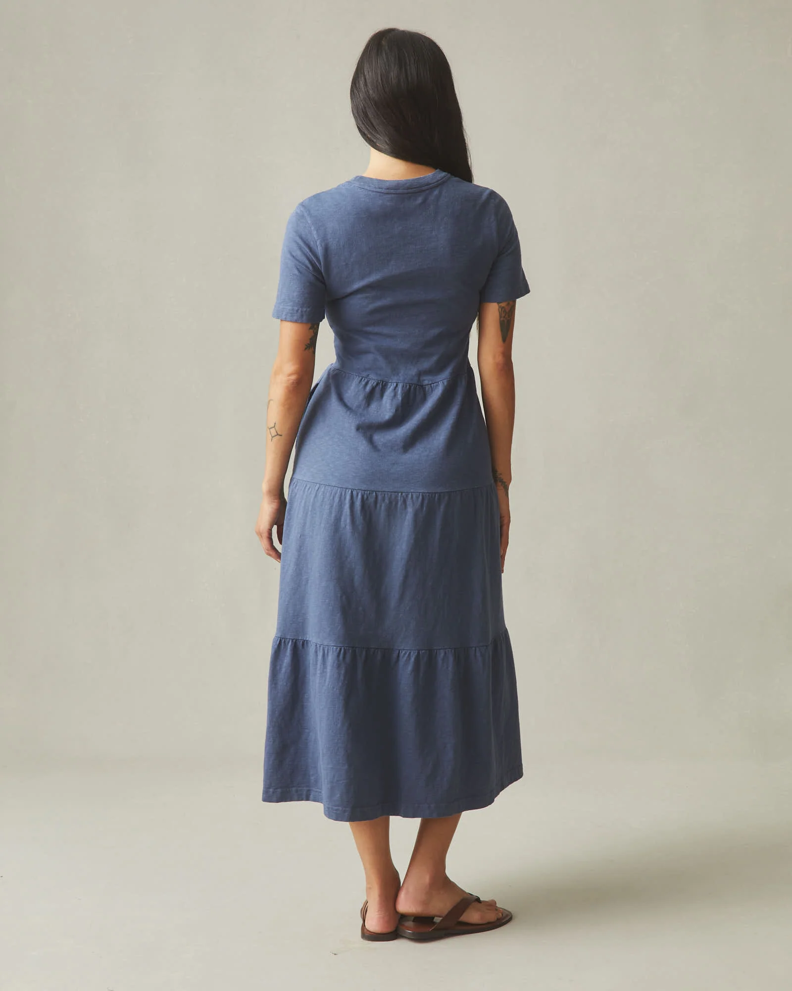 Women's Premium Slub Tiered Dress - Washed Denim - Image 5