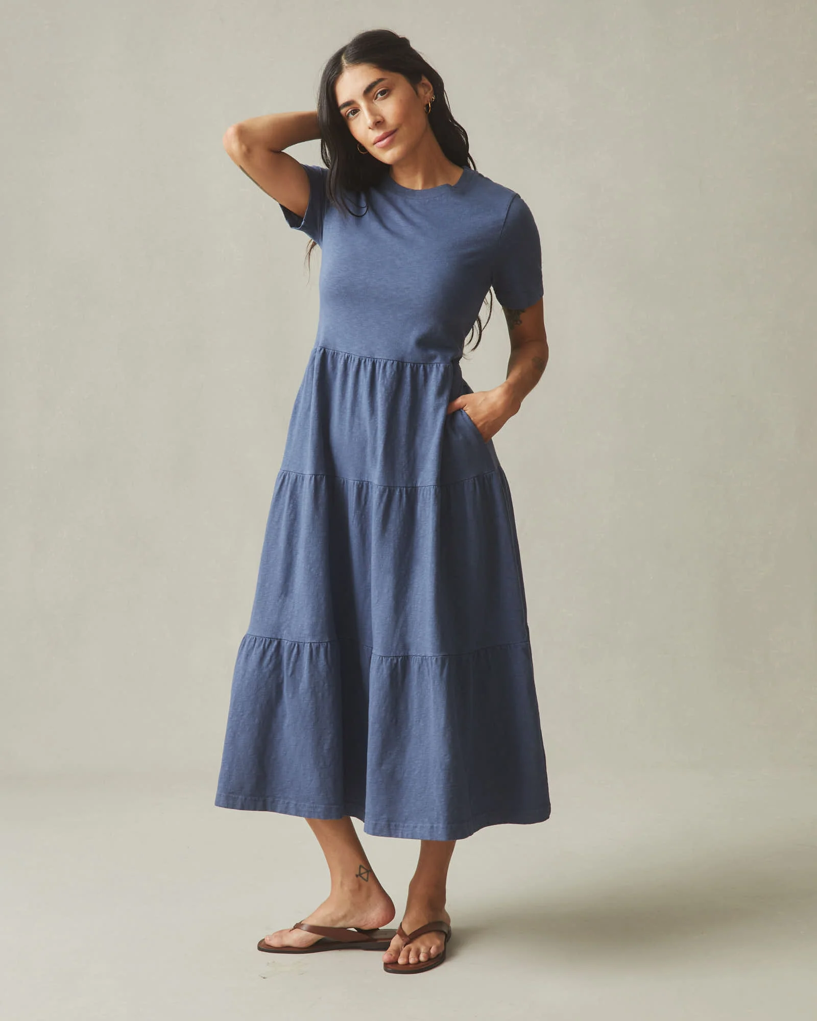 Women's Premium Slub Tiered Dress - Washed Denim - Image 6