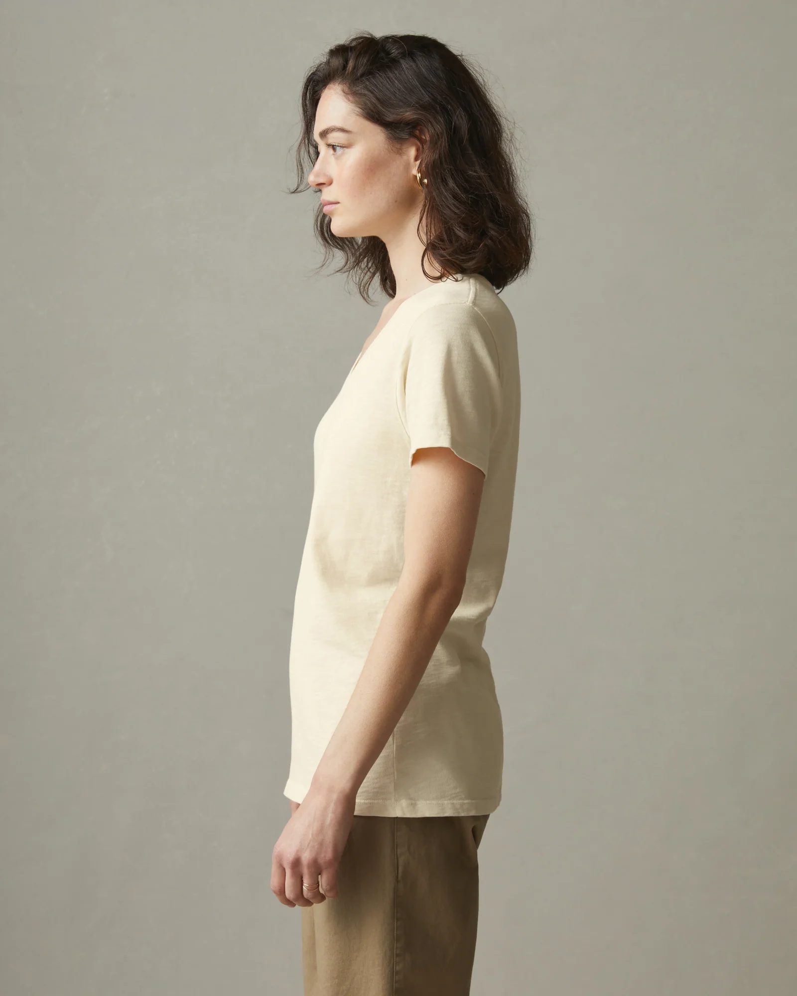 Women's Premium Slub V-Neck Tee - Egg Shell - Image 2
