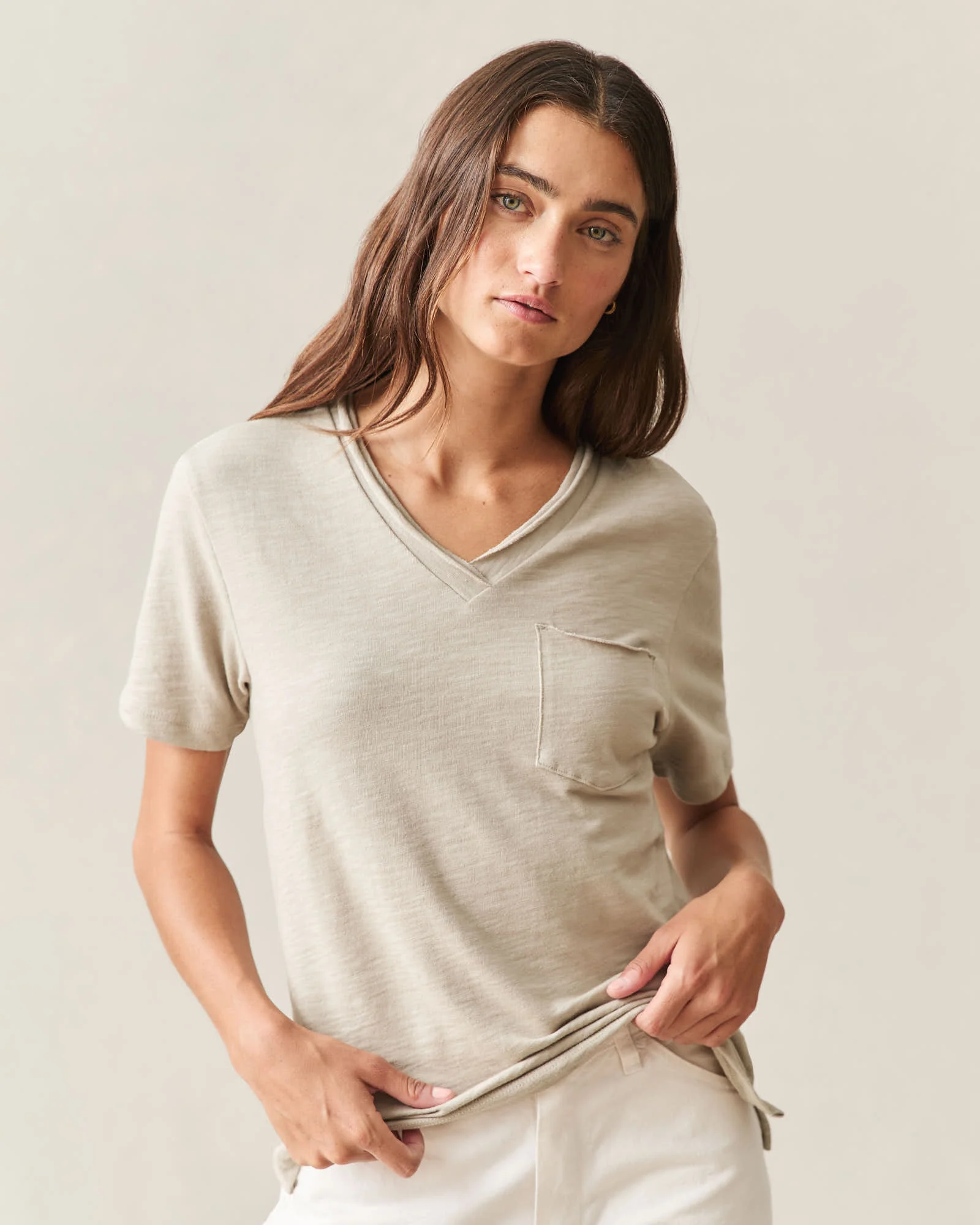Women's Premium Slub Pocket Tee  - Feather Grey - Image 2