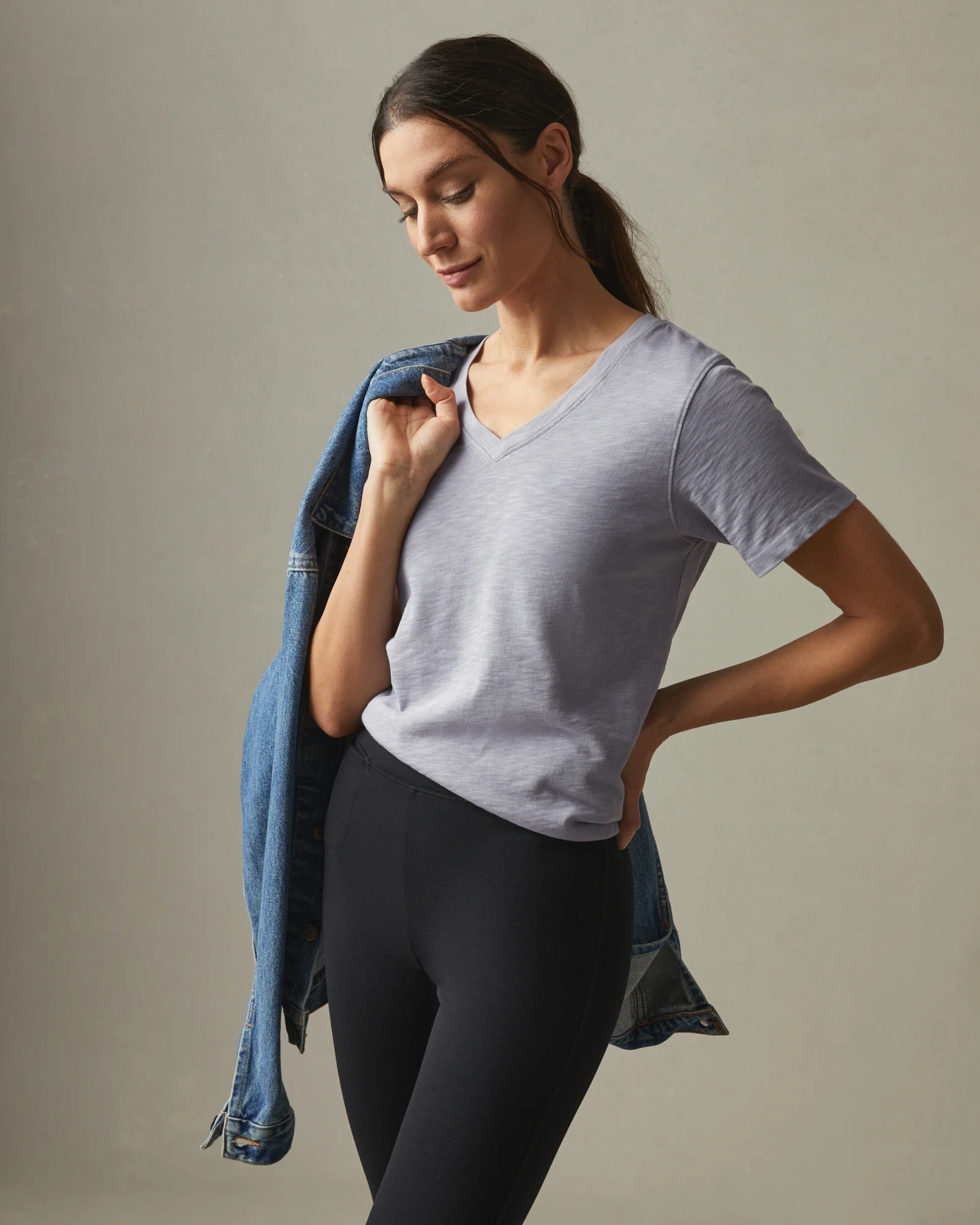 Women's Premium Slub V-Neck Tee - Grey Glass - Image 3