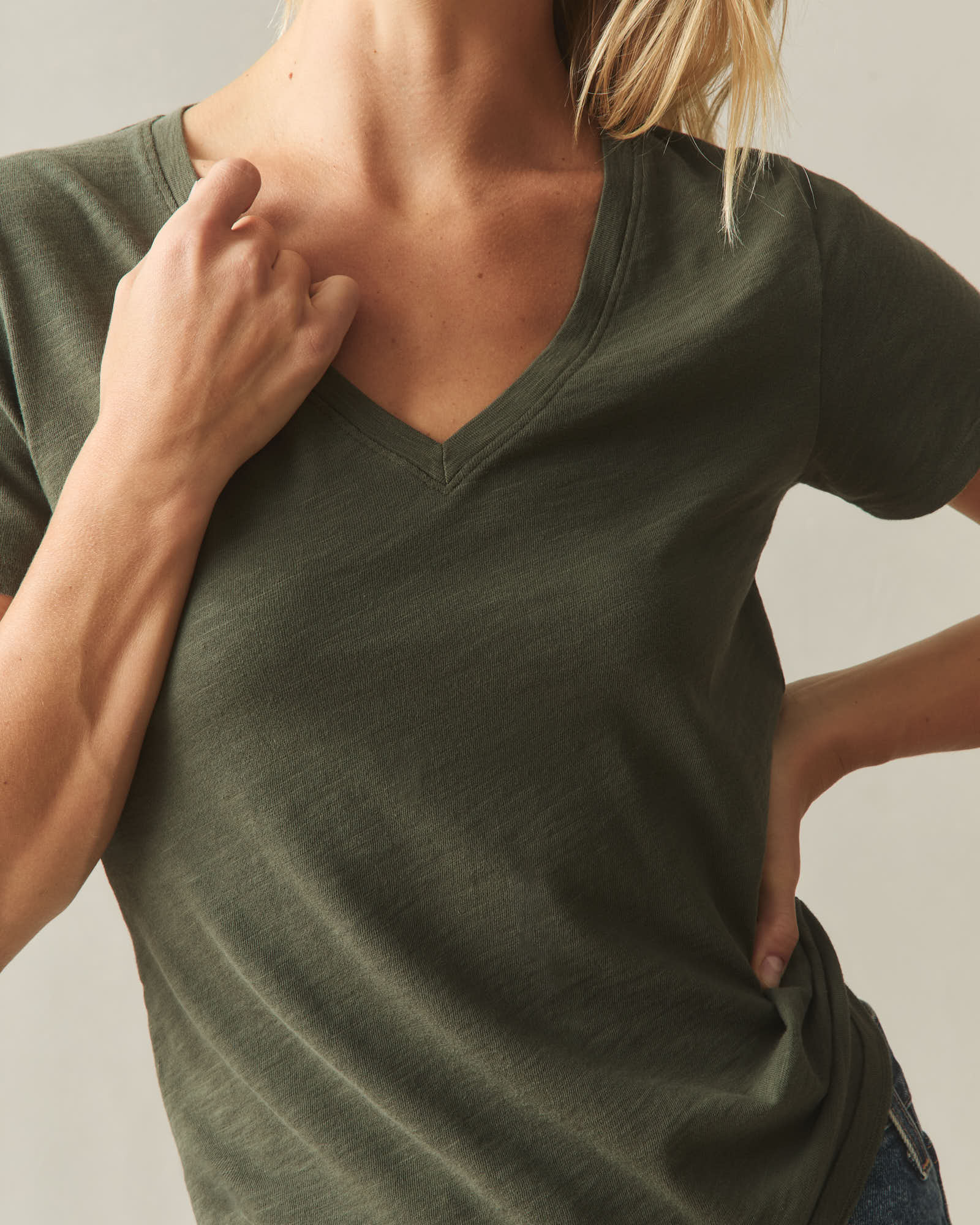 Women's Premium Slub V-Neck Tee - Loden - Image 4