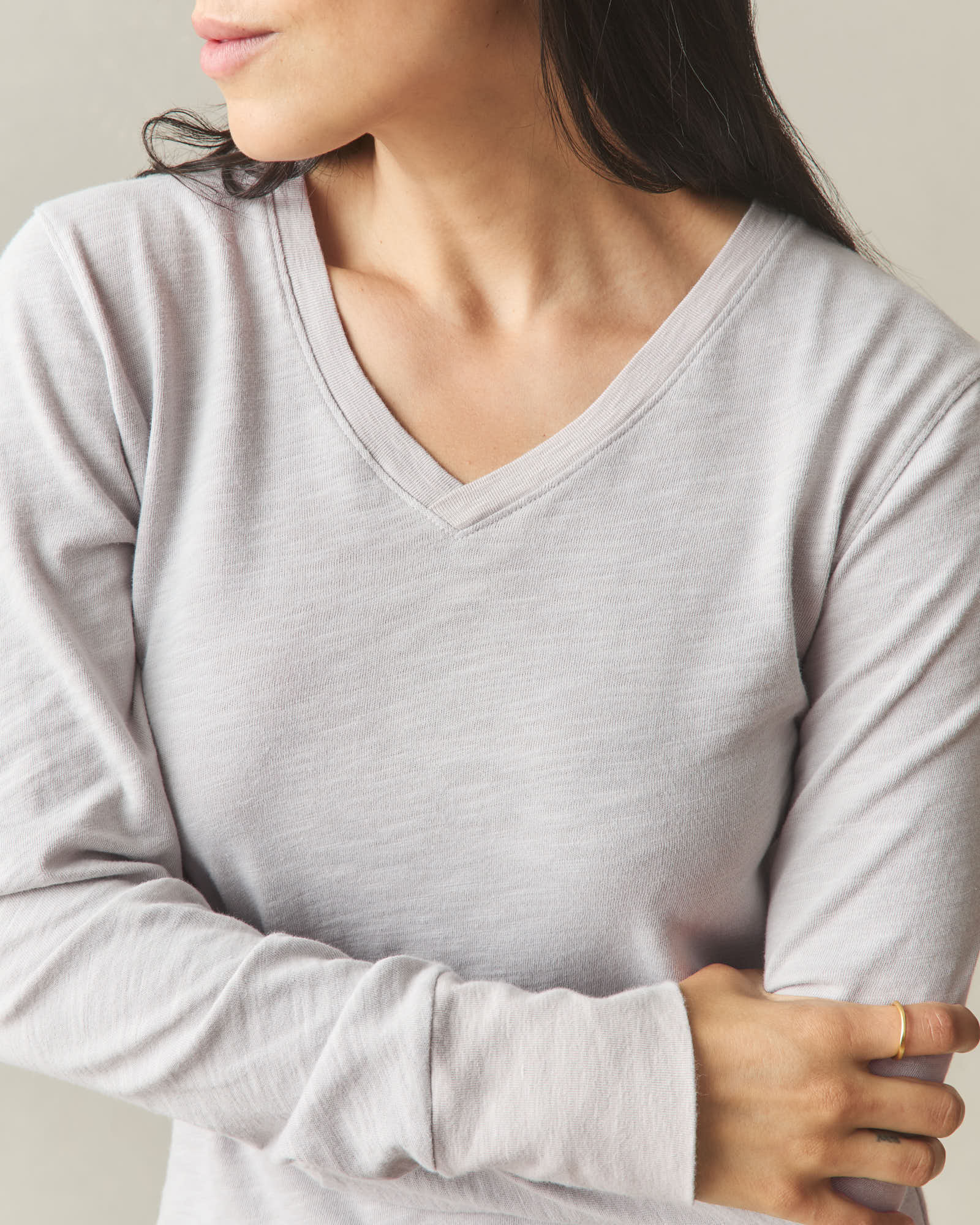 Women's Premium Slub Long Sleeve V-Neck Tee - Ashes of Roses - Image 7