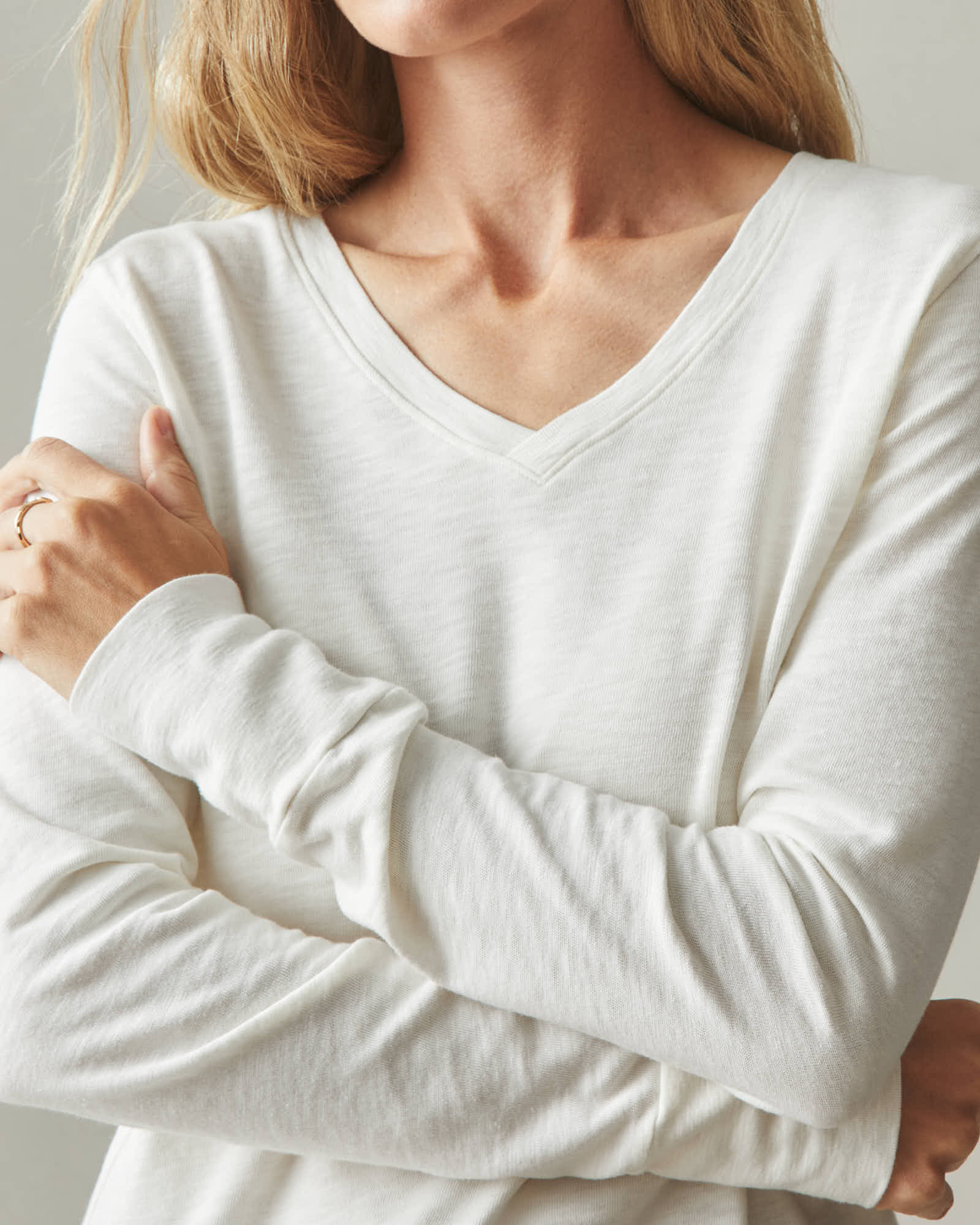 Women's Premium Slub Long Sleeve V-Neck Tee - Bone - Image 4