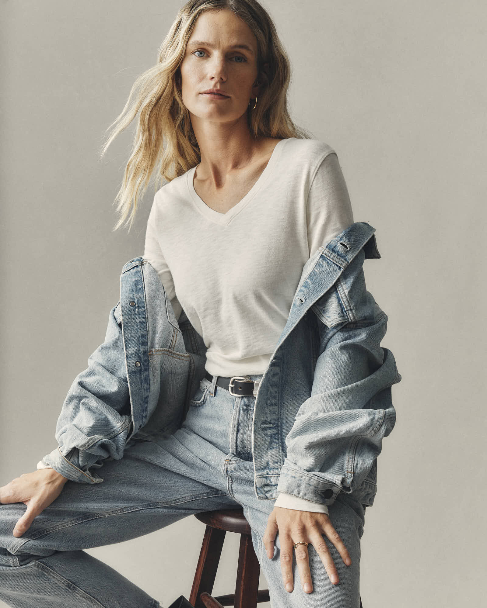 Women's Premium Slub Long Sleeve V-Neck Tee - Bone - Image 5