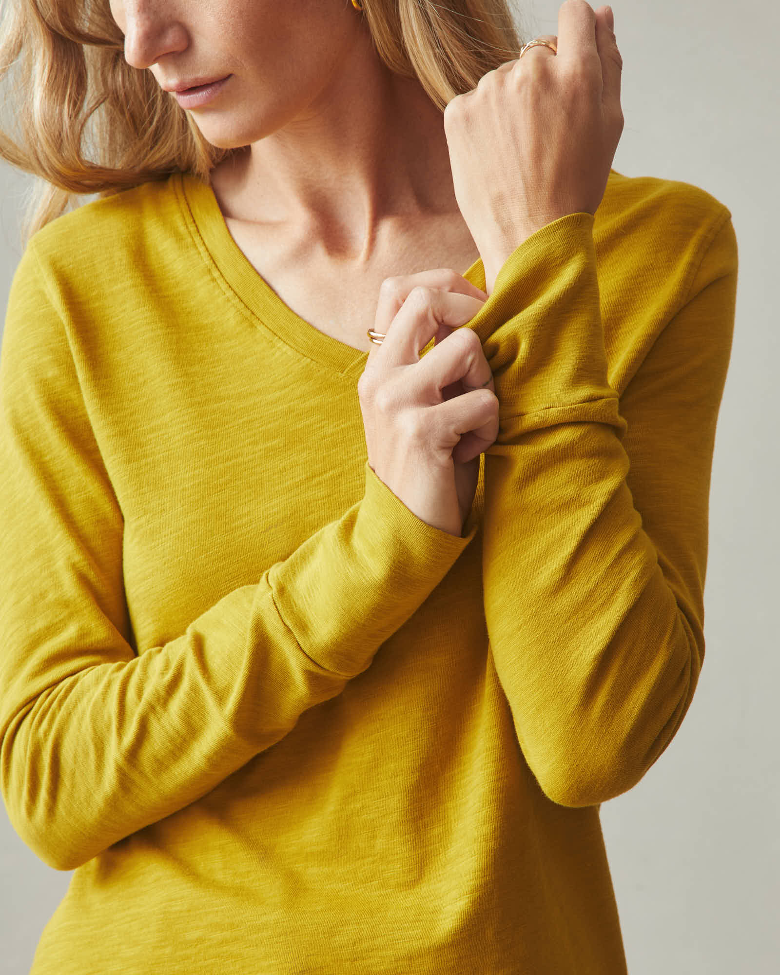Women's Premium Slub Long Sleeve V-Neck Tee - Golden Palm - Image 3