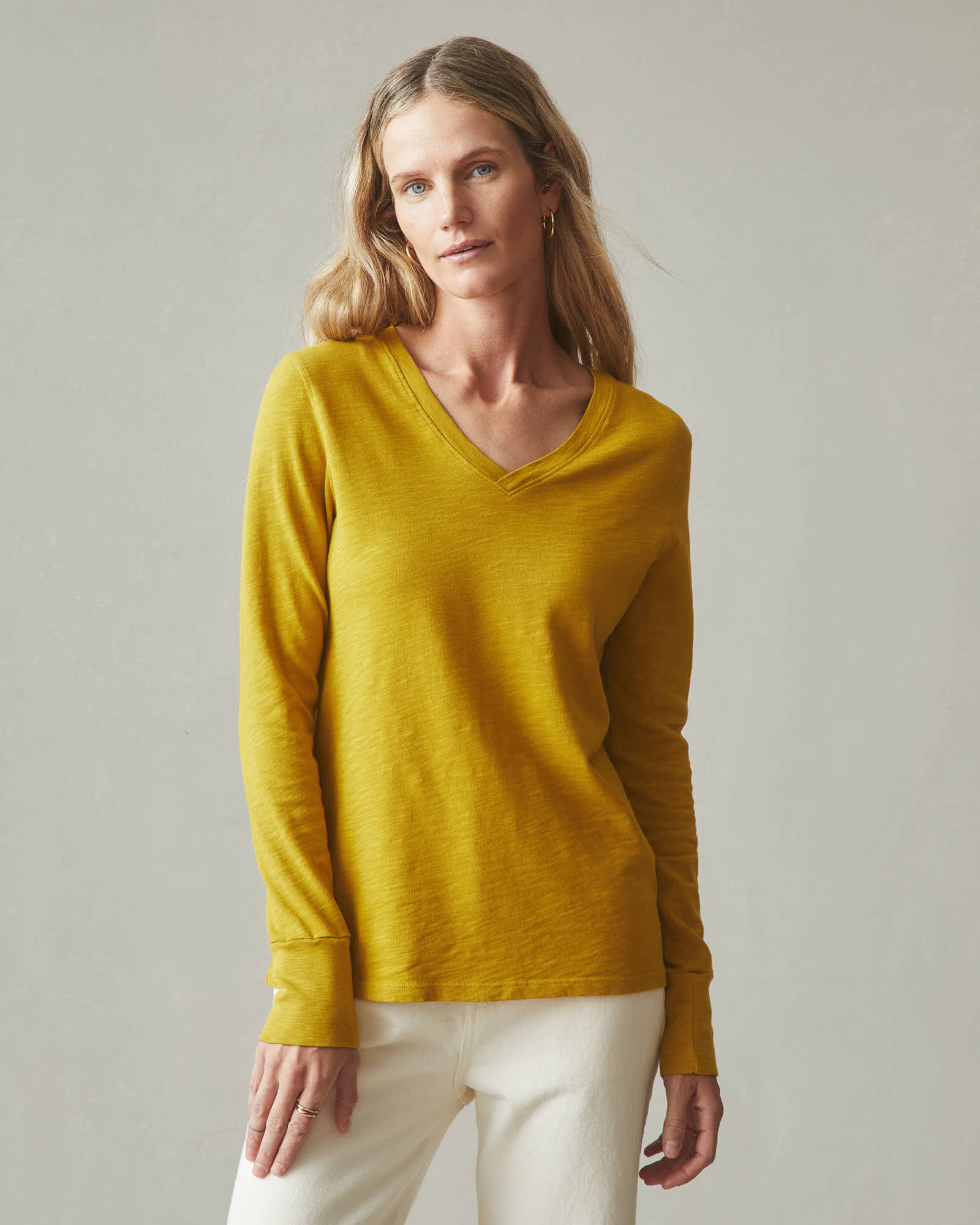 Women's Premium Slub Long Sleeve V-Neck Tee - Golden Palm - Image 5