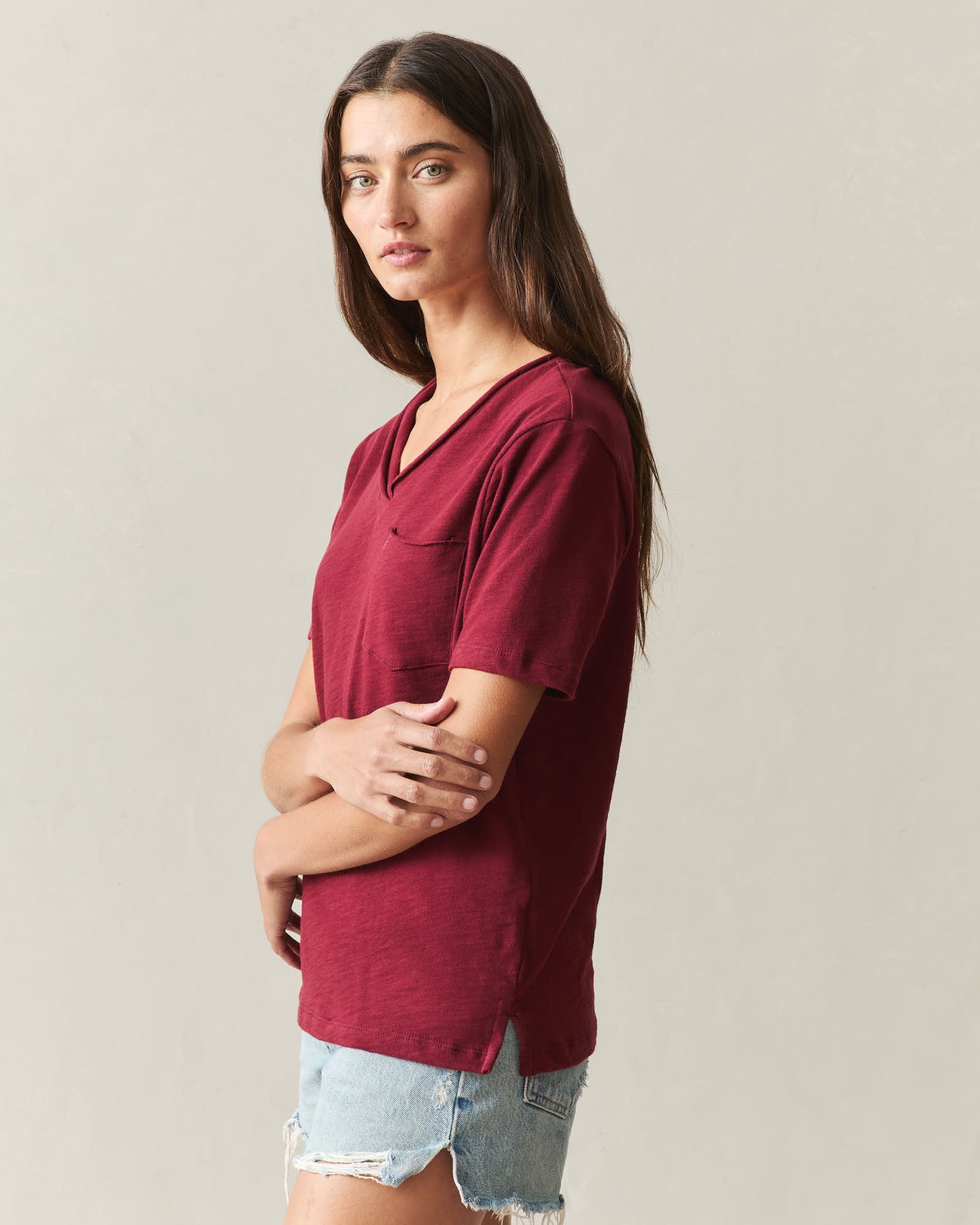Women's Premium Slub Pocket Tee  - Syrah - Image 3