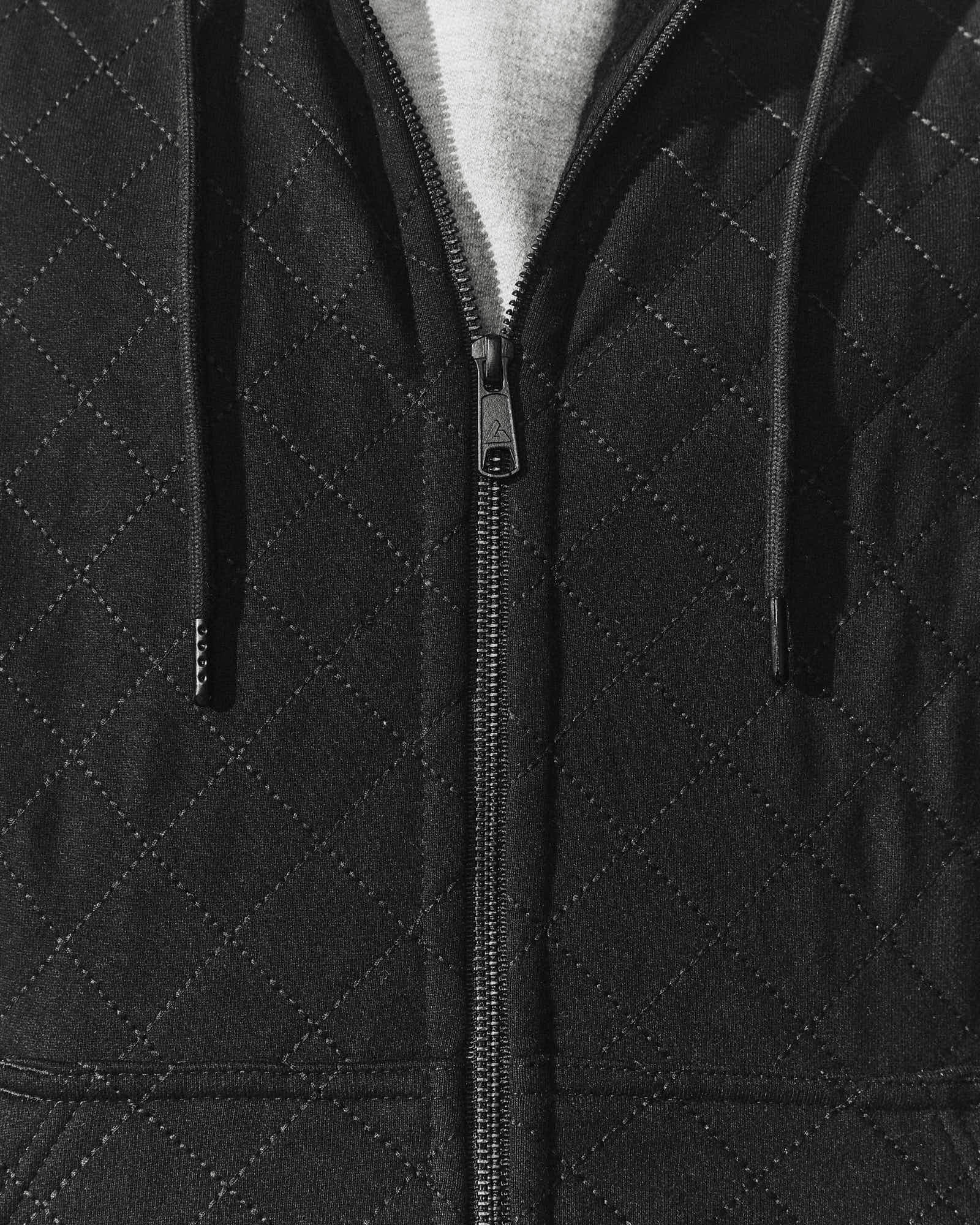 Women's Diamond Stitch Relaxed Classic Full Zip - Black - Image 3