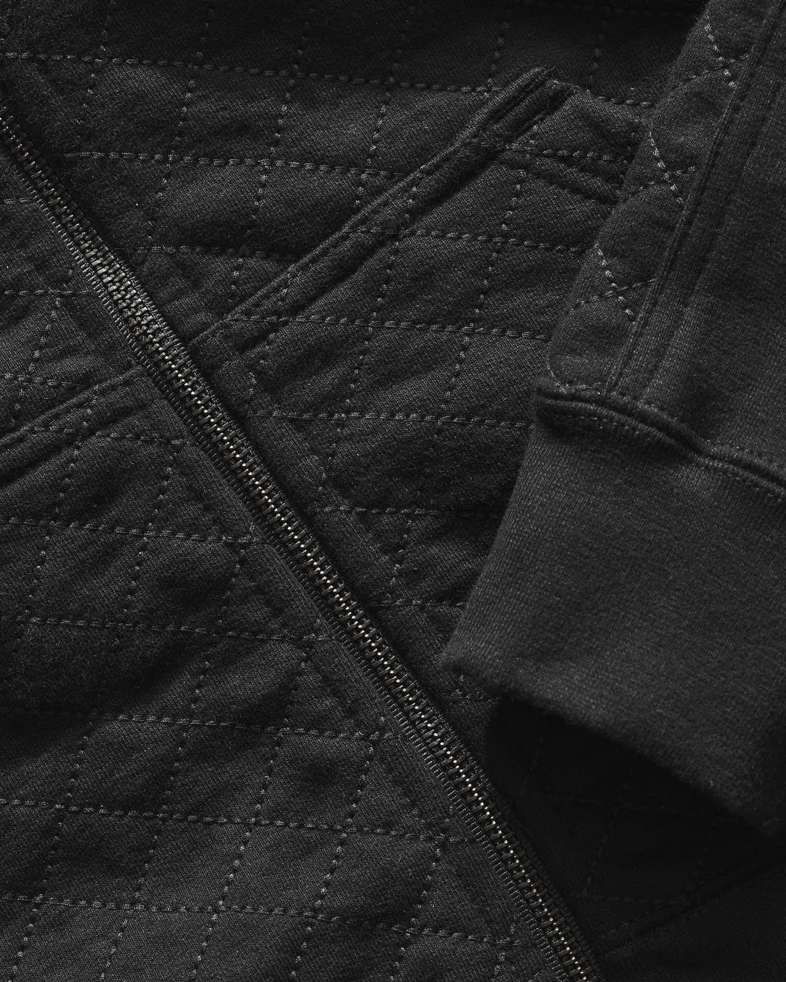 Women's Diamond Stitch Relaxed Classic Full Zip - Black - Image 4
