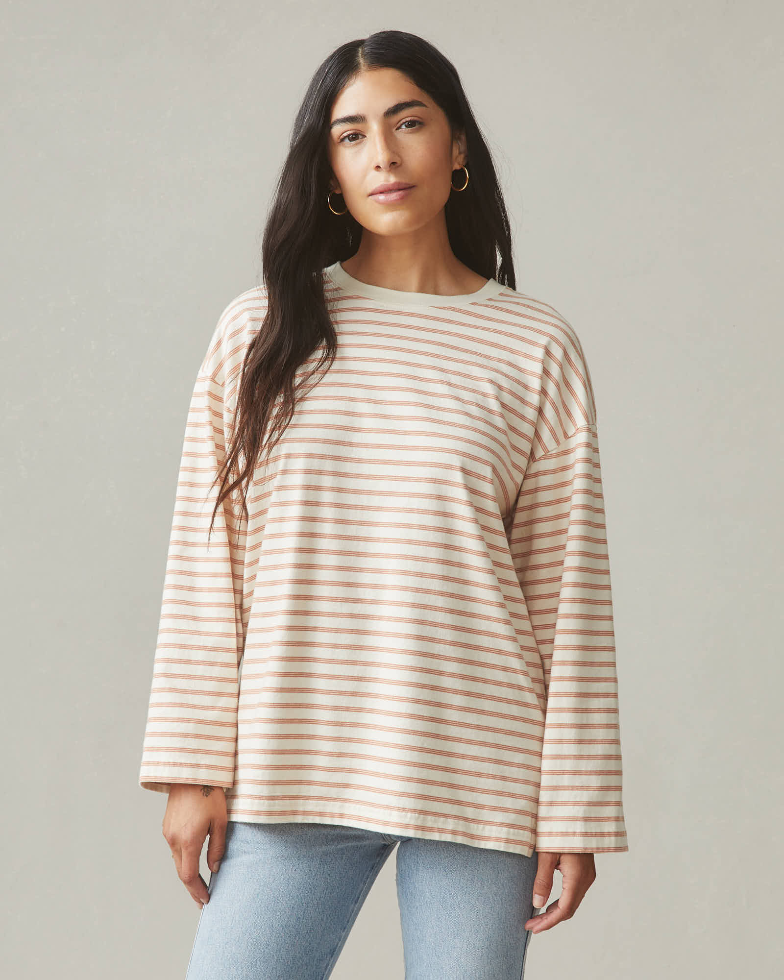 Women's Relaxed Cotton Long Sleeve - Striped - Cork Stripe - Image 2