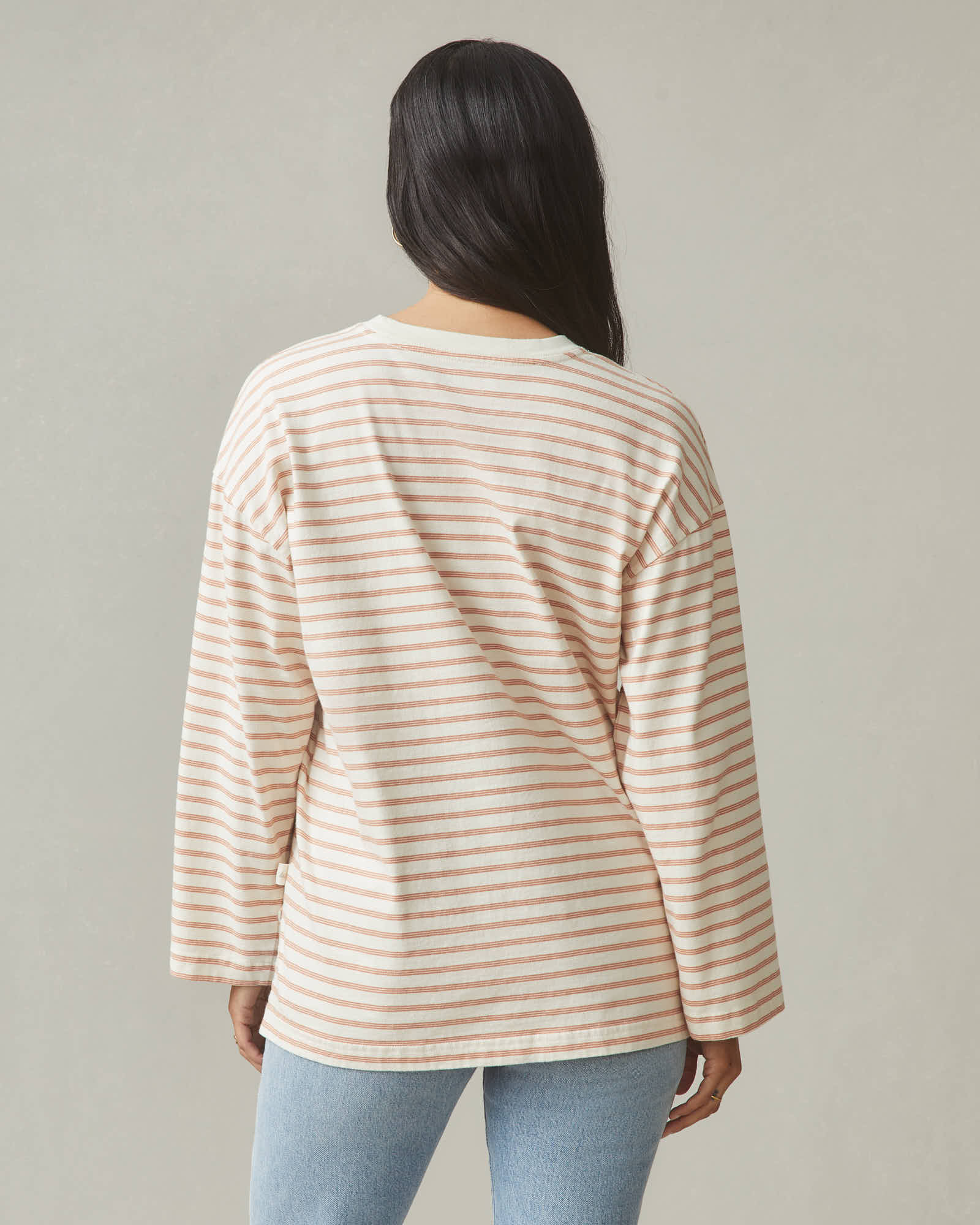 Women's Relaxed Cotton Long Sleeve - Striped - Cork Stripe - Image 3