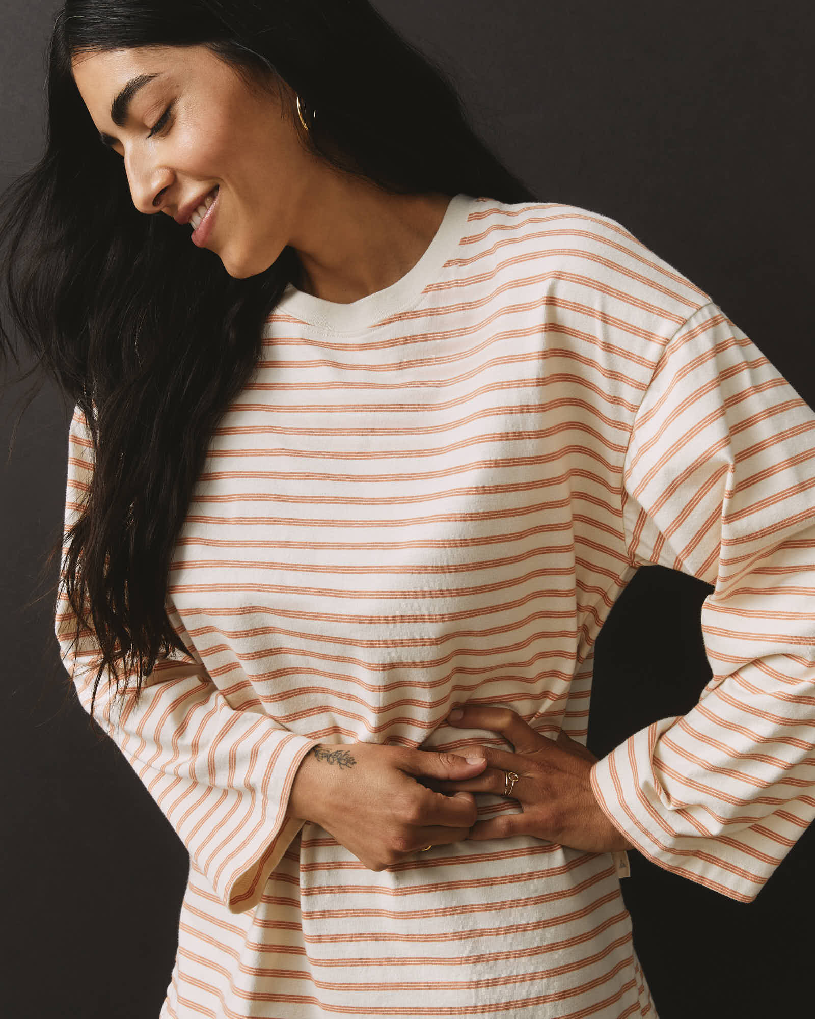 Women's Relaxed Cotton Long Sleeve - Striped - Cork Stripe - Image 5