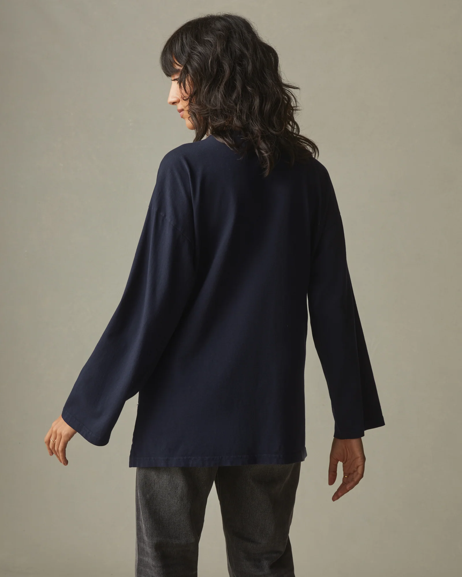 Women's Relaxed Cotton Long Sleeve Tee - Dress Navy - Image 2