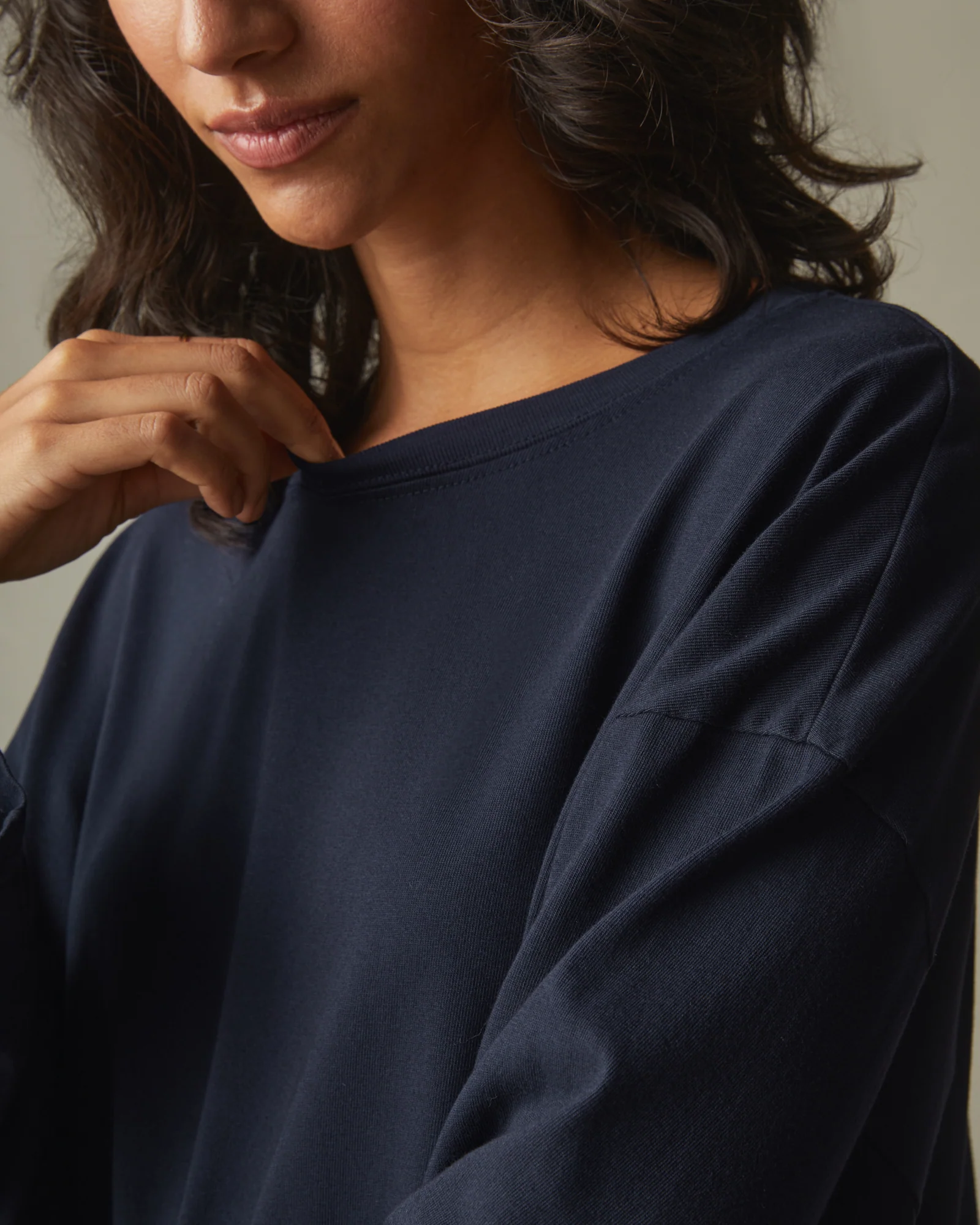 Women's Relaxed Cotton Long Sleeve Tee - Dress Navy - Image 3