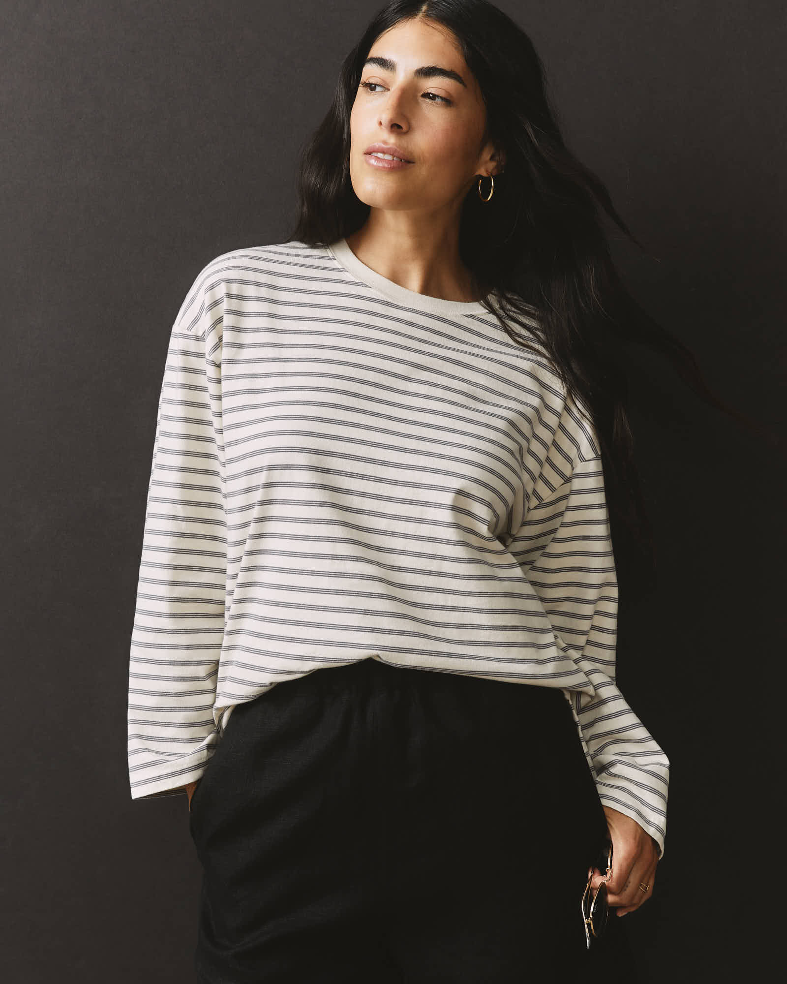 Women's Relaxed Cotton Long Sleeve - Striped - Flint Stone Stripe - Image 5