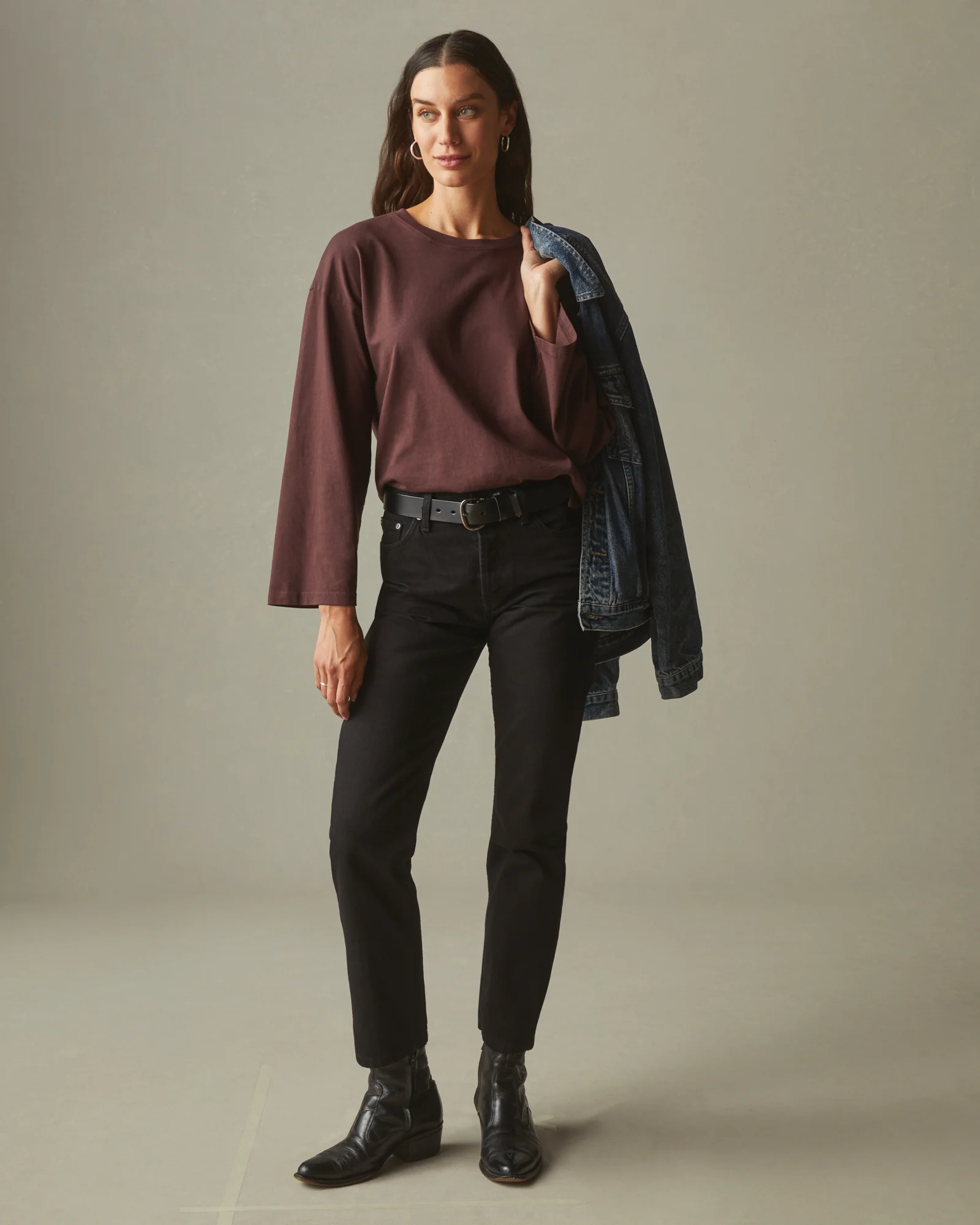 Women's Relaxed Cotton Long Sleeve Tee - Puce - Image 4