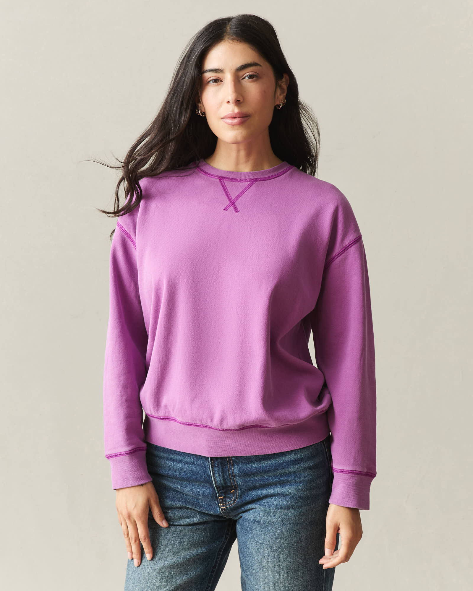 Women's Relaxed French Terry Crew - Cattleya Orchid - Image 2