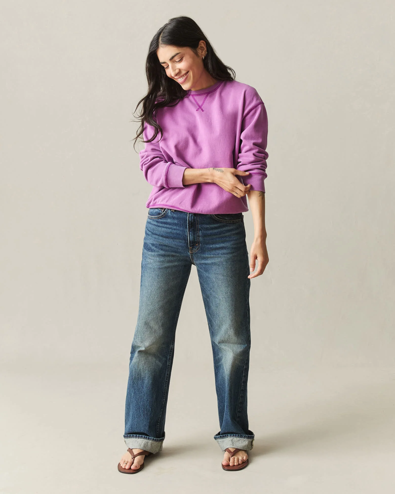 Women's Relaxed French Terry Crew - Cattleya Orchid - Image 4