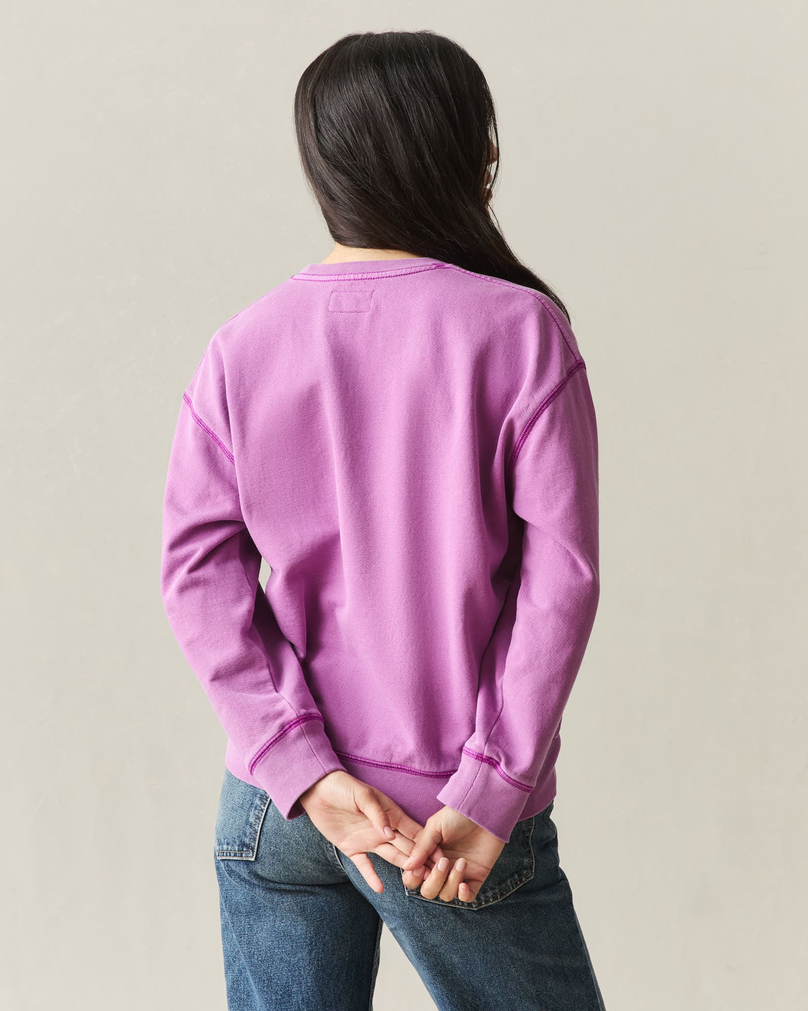 Women's Relaxed French Terry Crew - Cattleya Orchid - Image 5