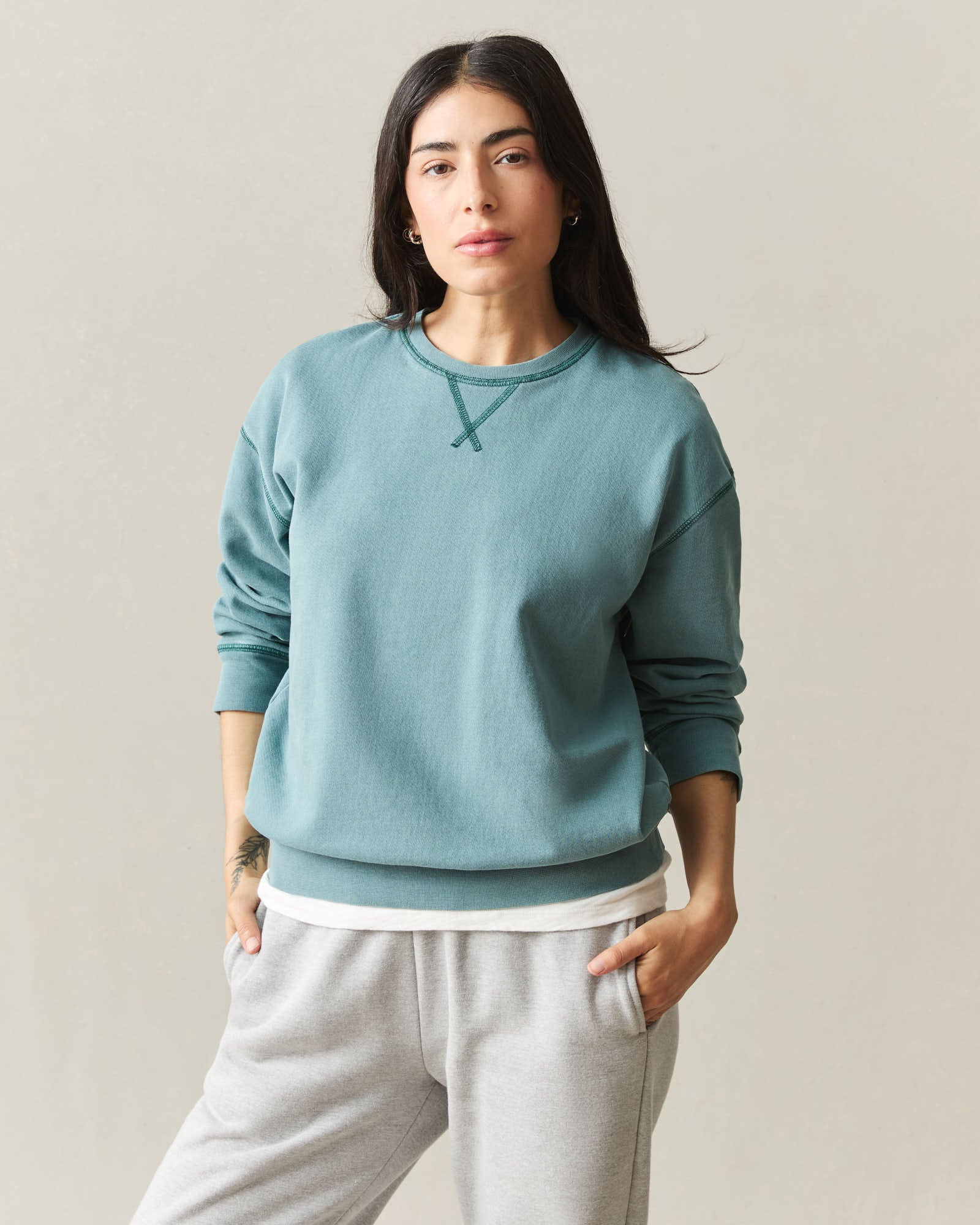 Women's Relaxed French Terry Crew - Hydro - Image 2