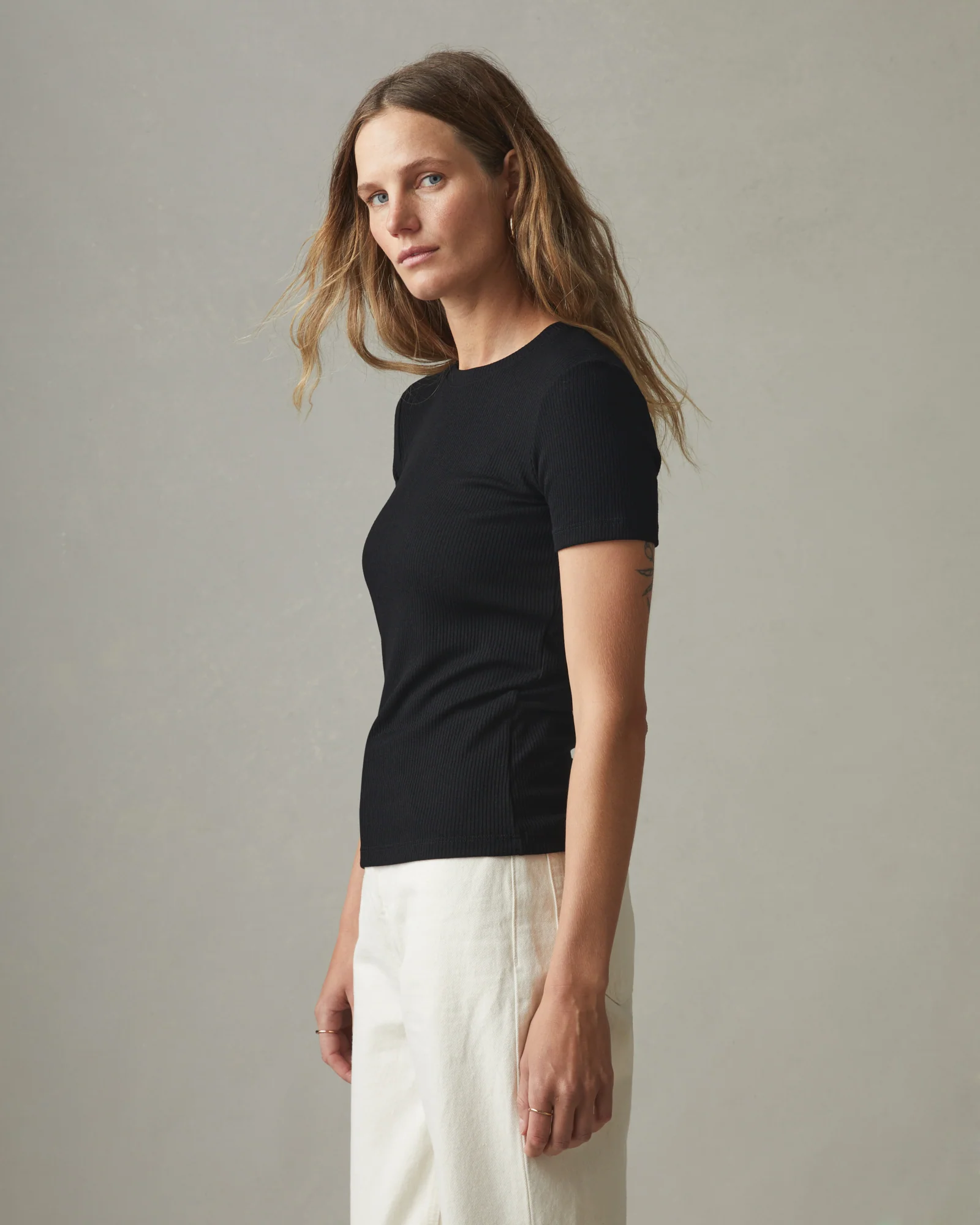 Women's Rib Crew Tee - Super Black - Image 2