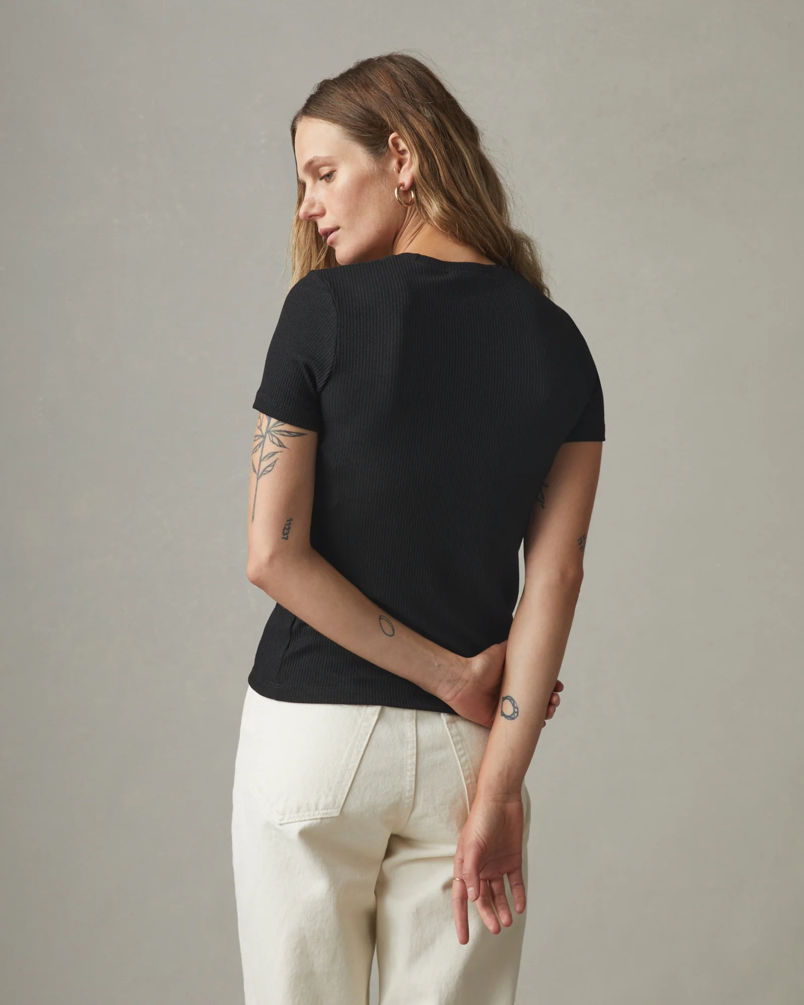 Women's Rib Crew Tee - Super Black - Image 3