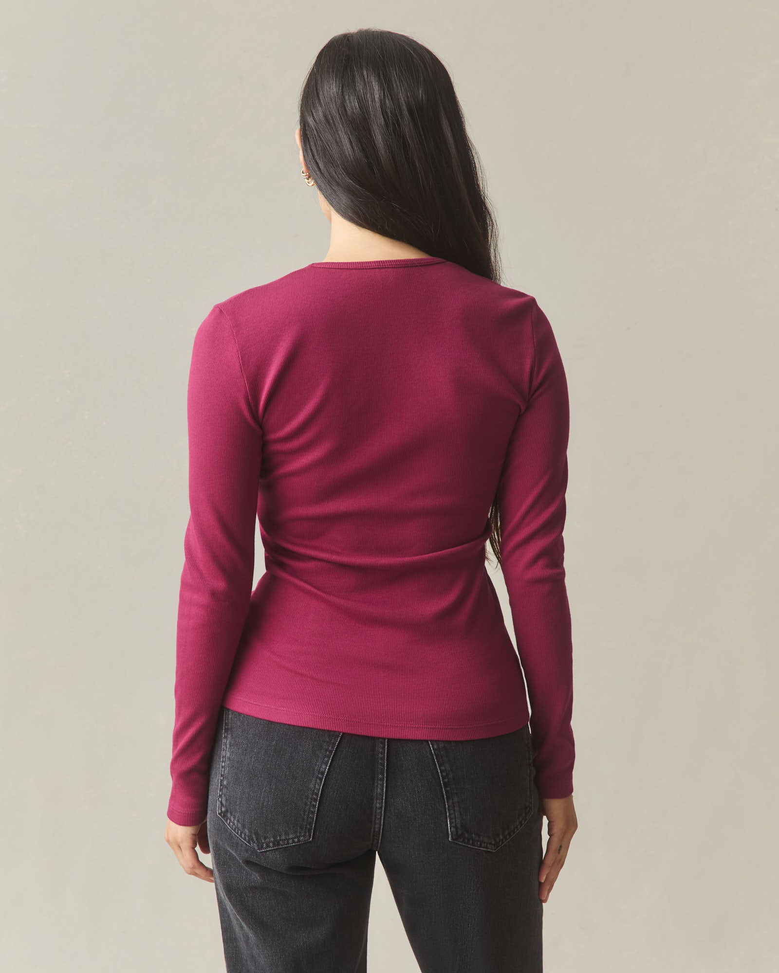 Women's Luxe Rib Crew Long Sleeve - Beet Red - Image 4