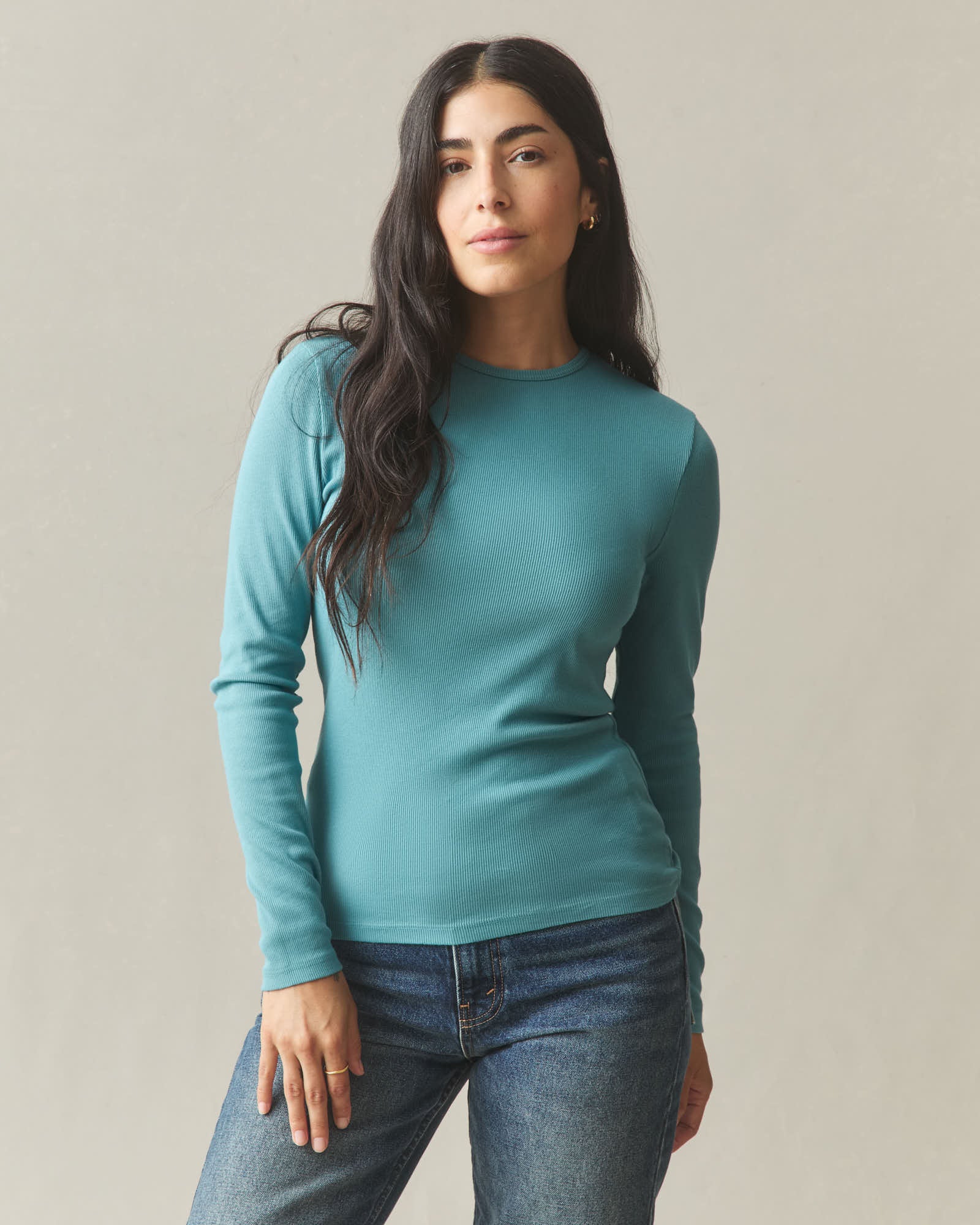 Women's Luxe Rib Crew Long Sleeve - Teal - Image 2