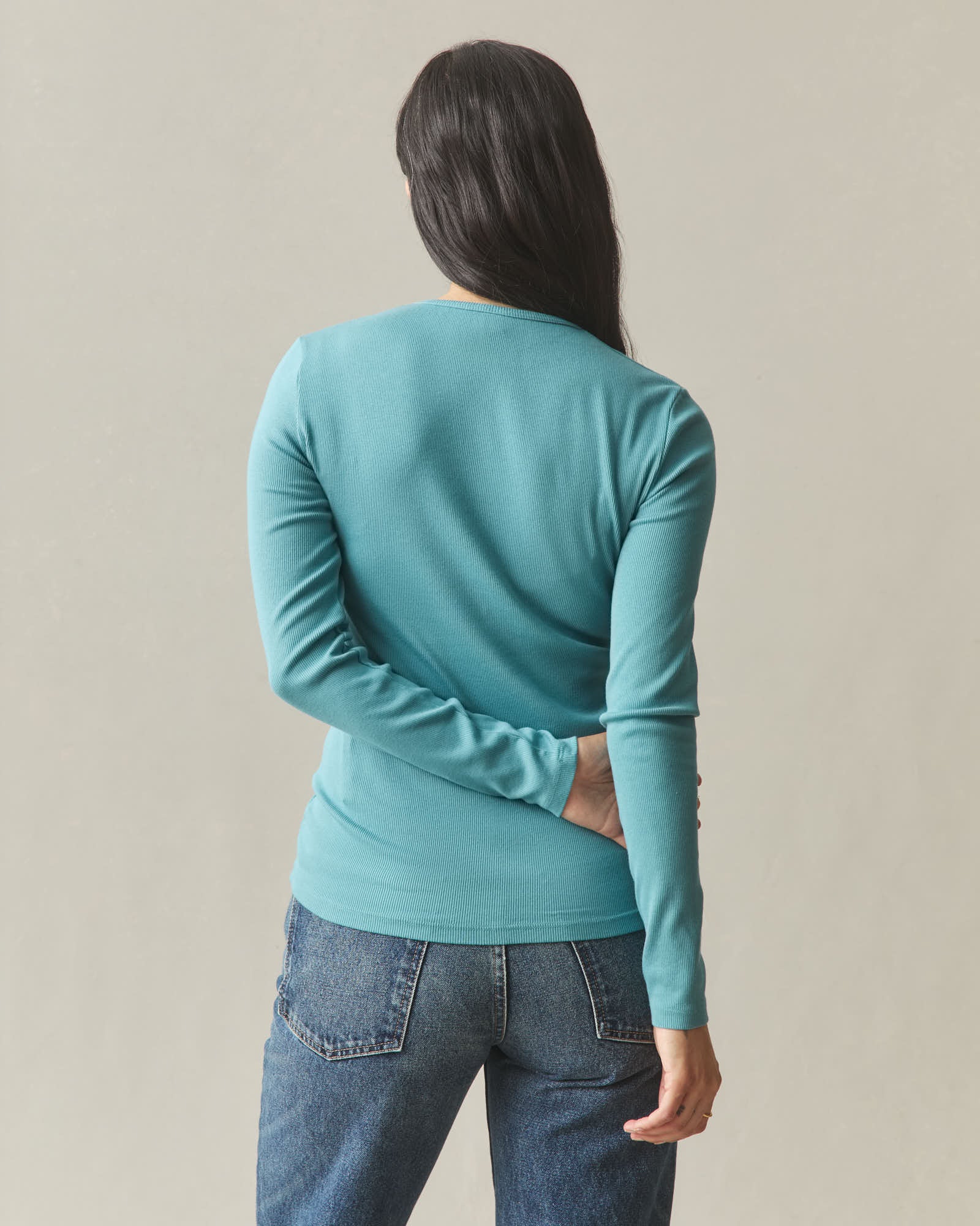 Women's Luxe Rib Crew Long Sleeve - Teal - Image 4