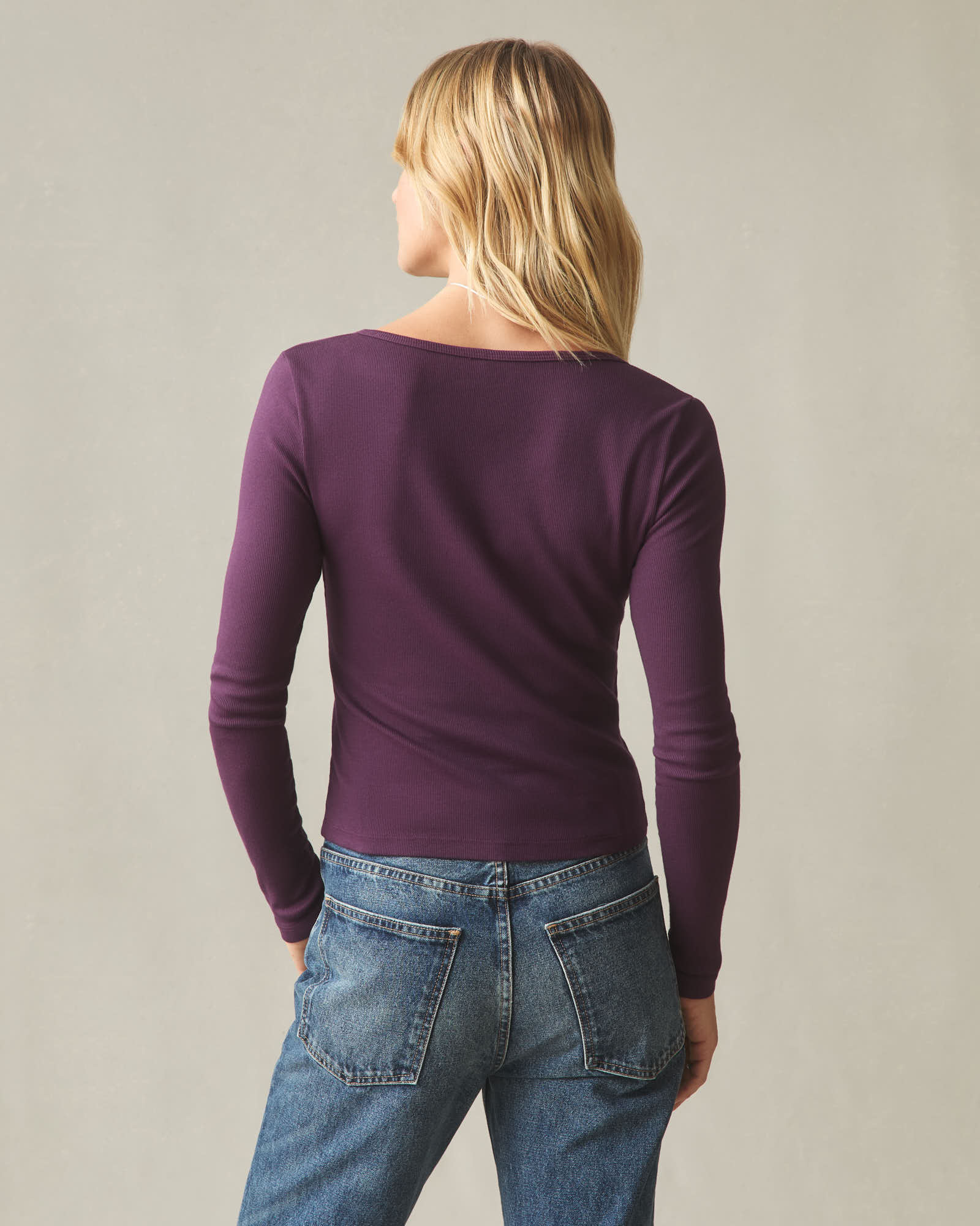 Women's Luxe Rib Square Neck Cardigan - Italian Plum - Image 3