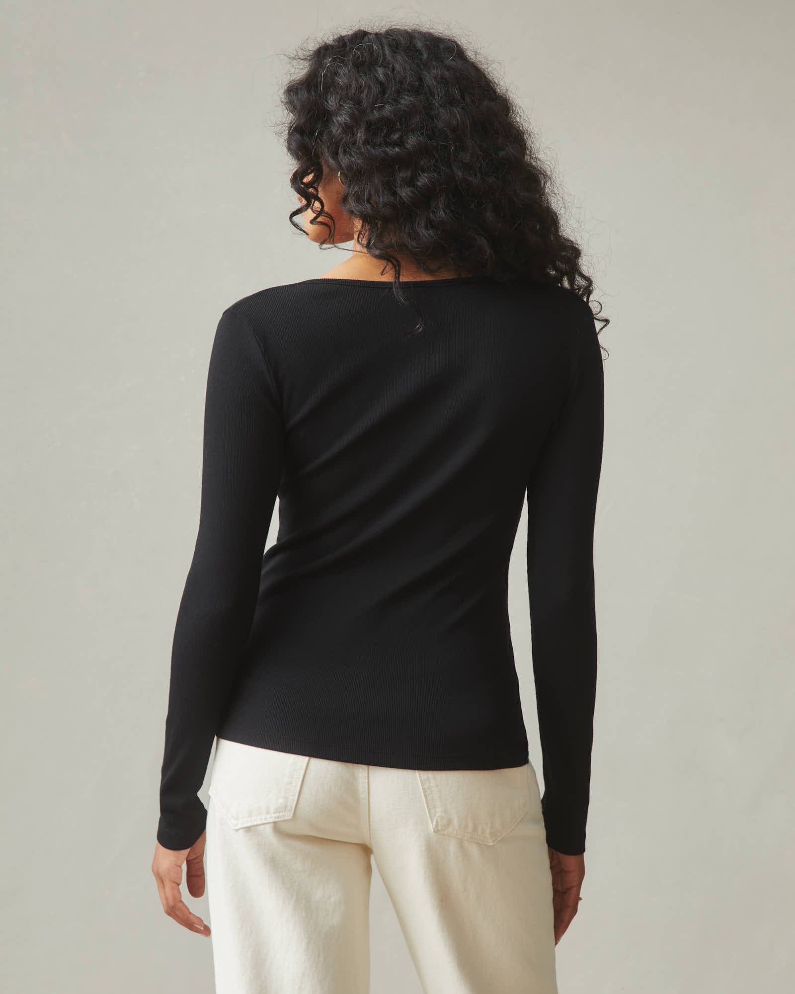 Women's Luxe Rib Square Neck Long Sleeve - Black - Image 3