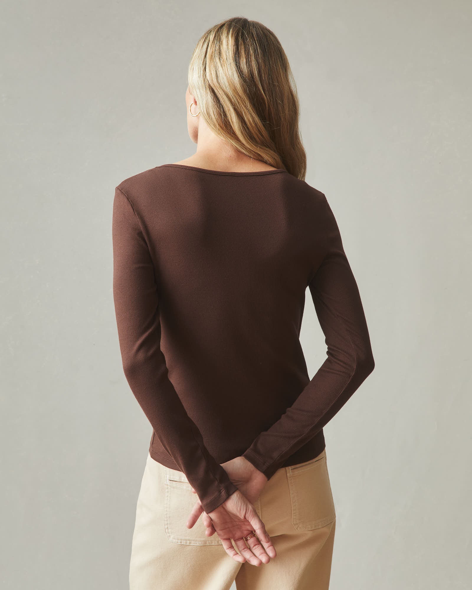 Women's Luxe Rib Square Neck Long Sleeve - Chicory Coffee - Image 3