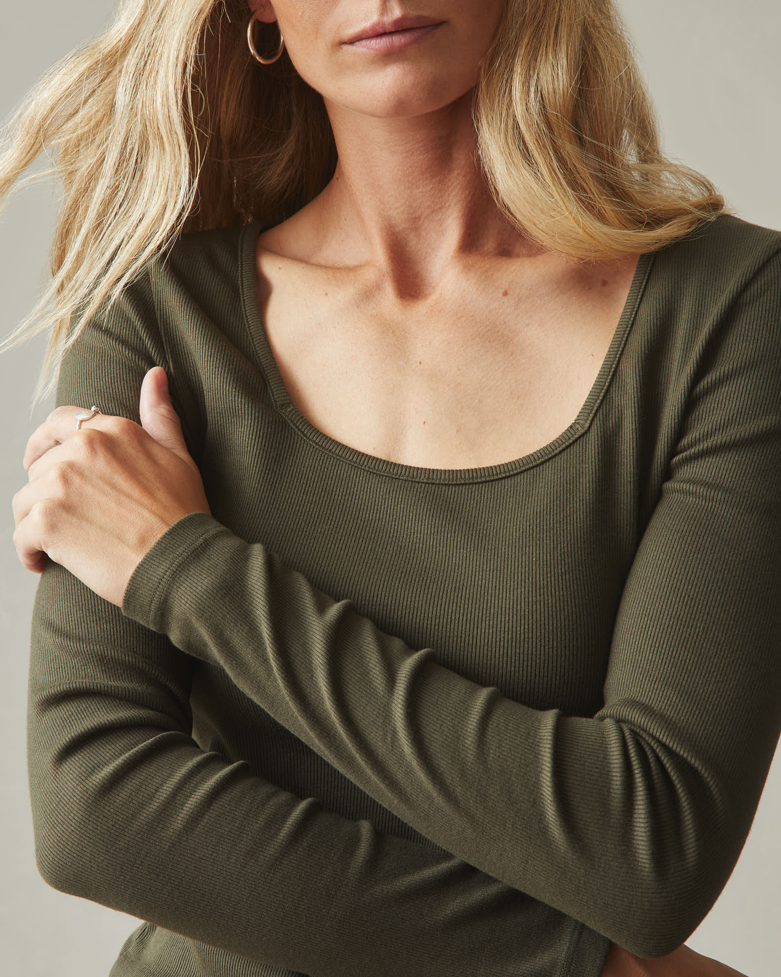 Women's Luxe Rib Square Neck Long Sleeve - Deep Olive - Image 3