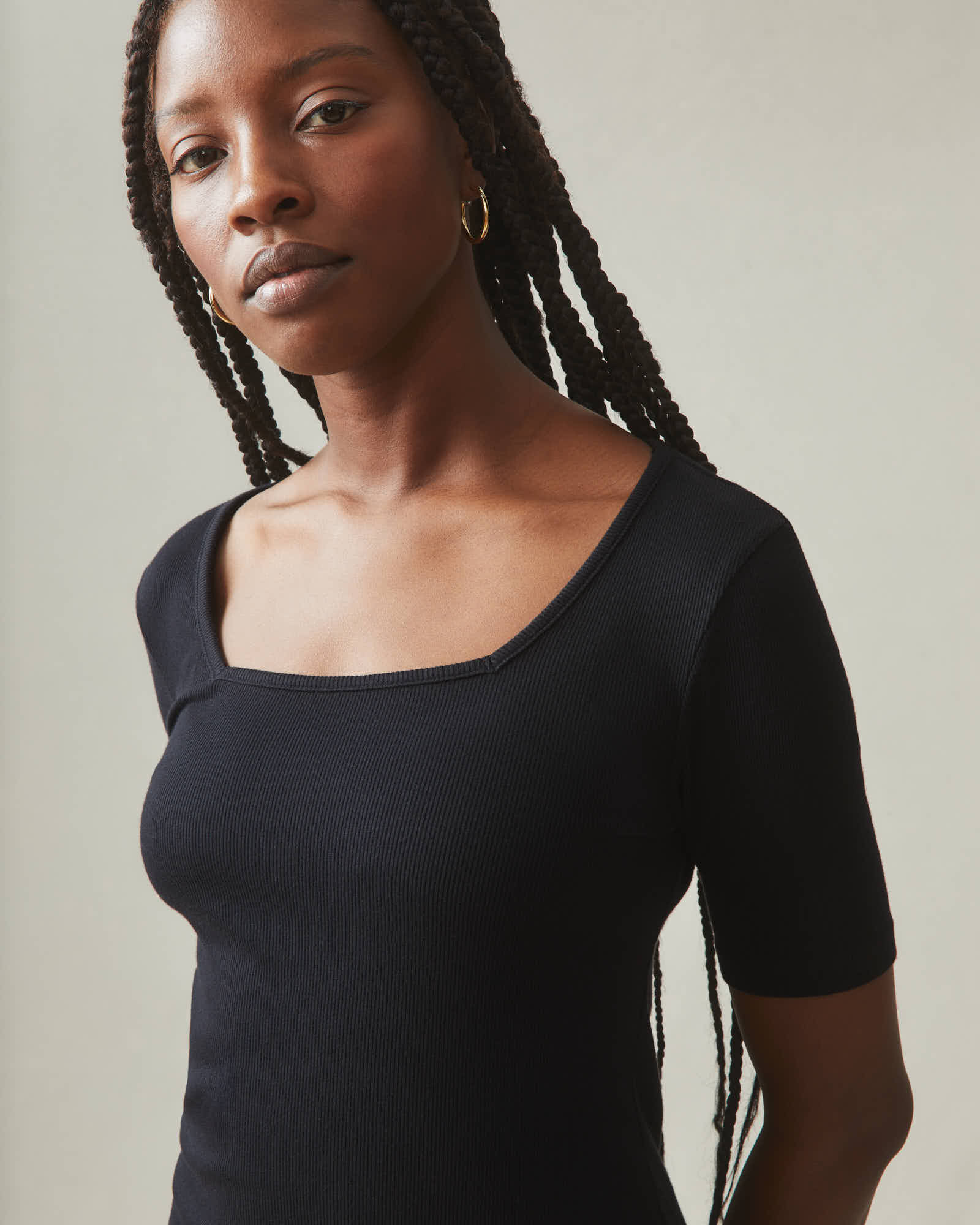 Women's Luxe Rib Square Neck Tee - Black - Image 3