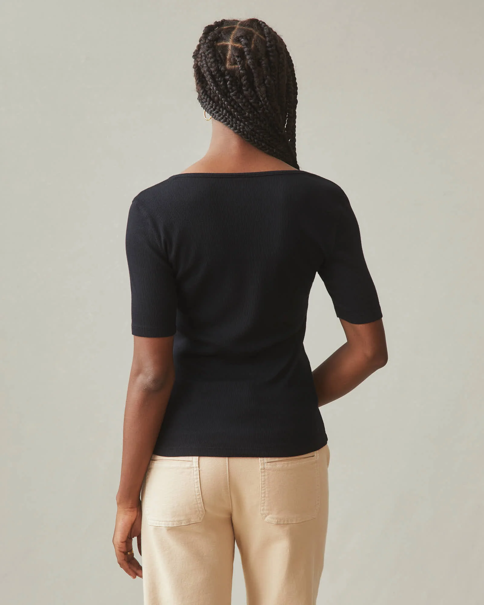 Women's Luxe Rib Square Neck Tee - Black - Image 4