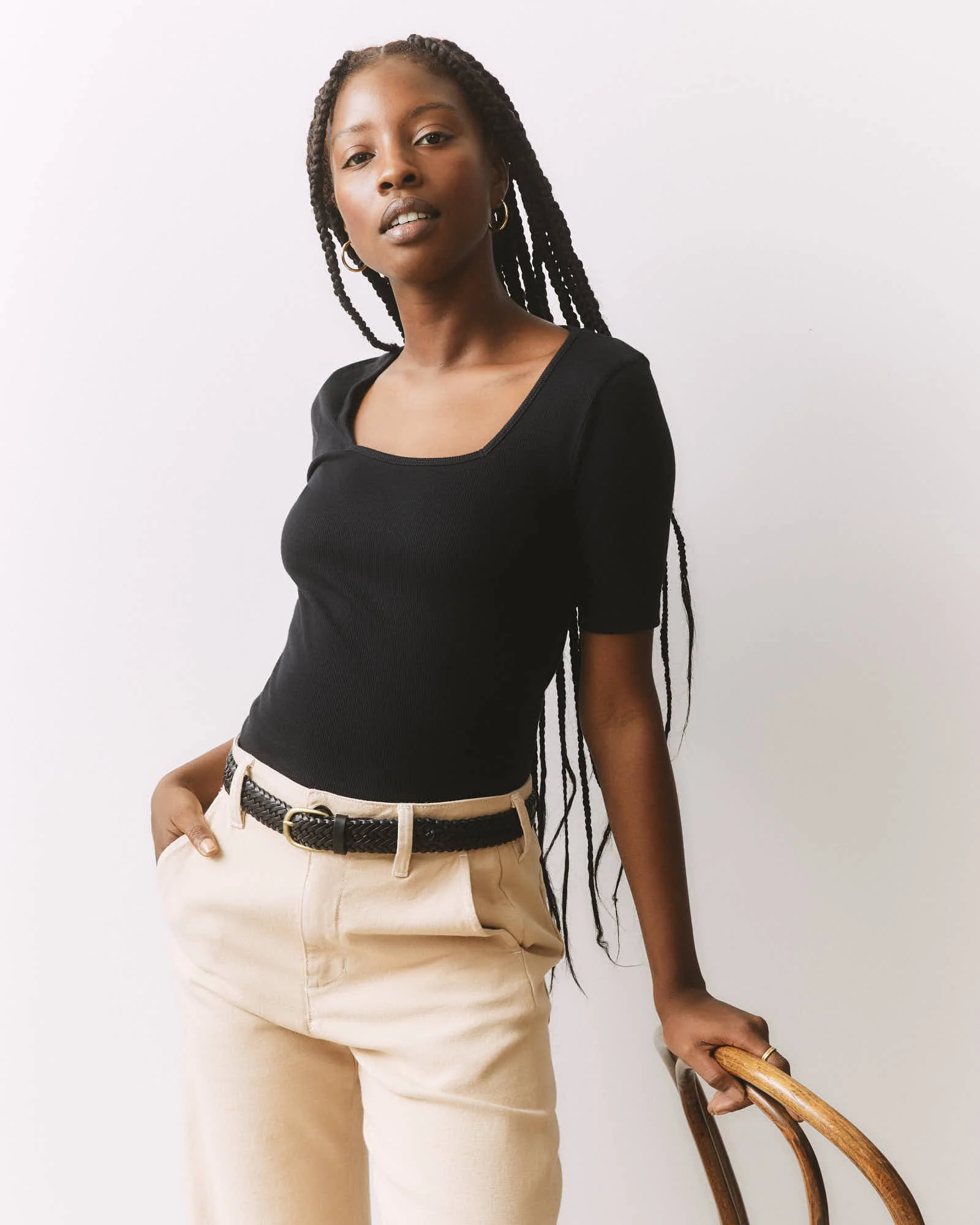 Women's Luxe Rib Square Neck Tee - Black - Image 5