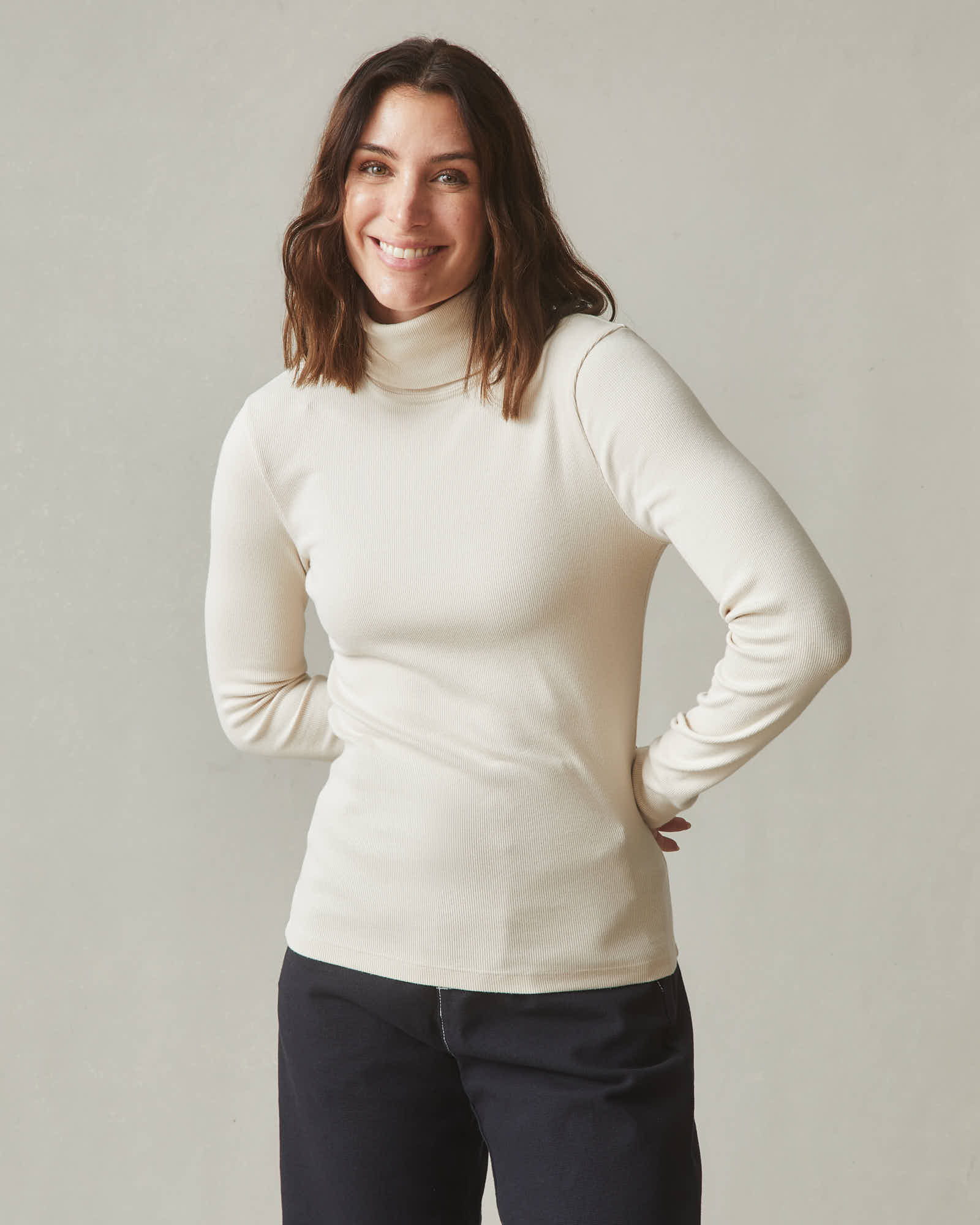 Women's Stretch Rib Turtleneck - Creme Brulee - Image 2