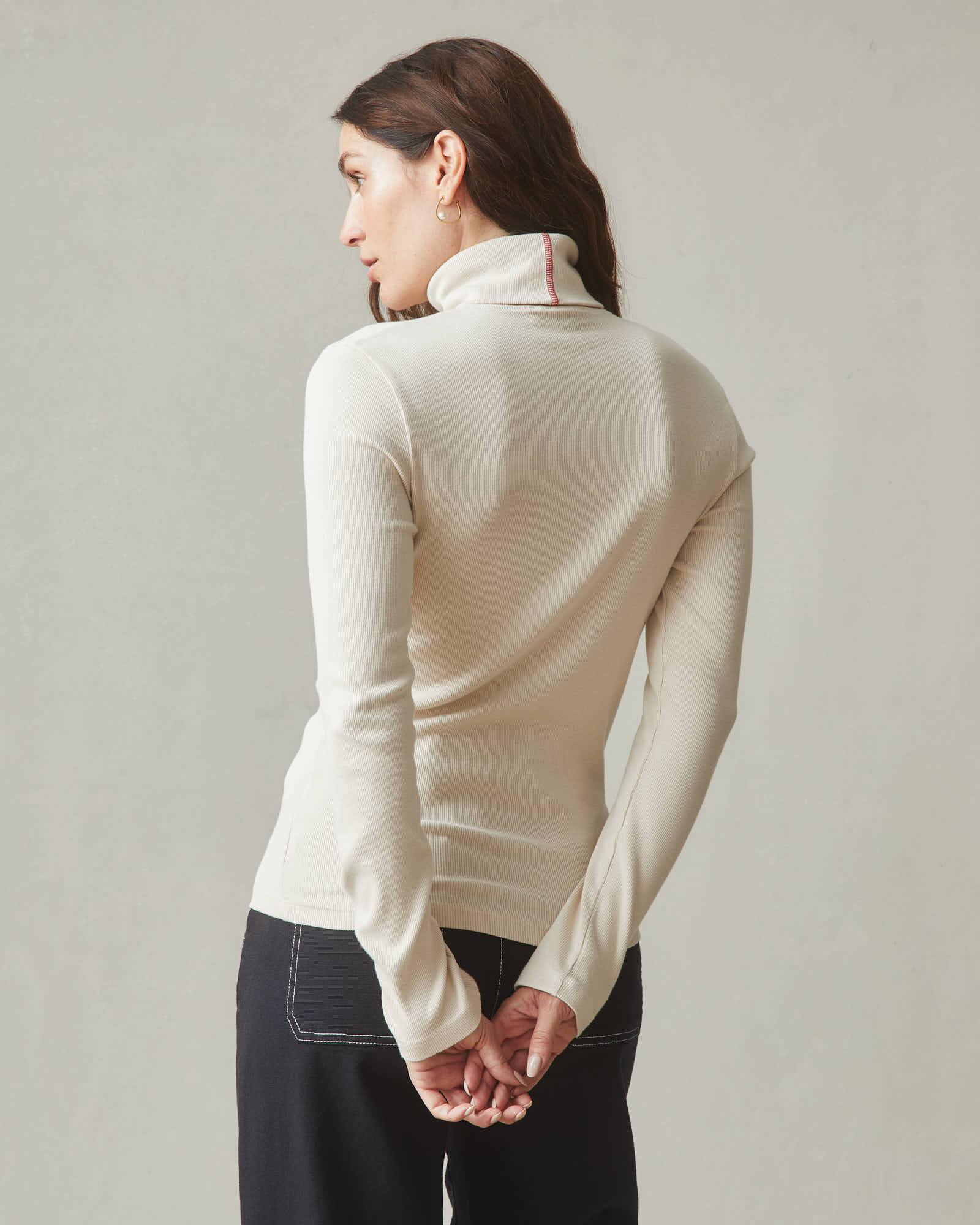 Women's Stretch Rib Turtleneck - Creme Brulee - Image 3
